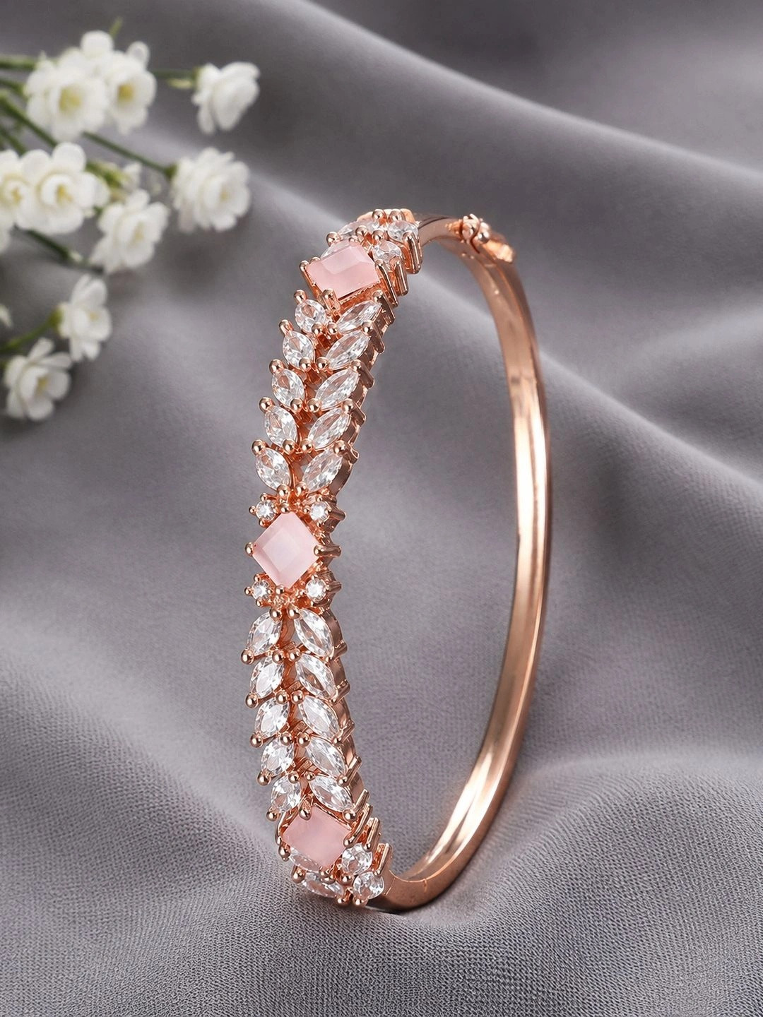 Bhana Fashion Women Gold-Toned & Pink Brass American Diamond Gold-Plated Bracelet