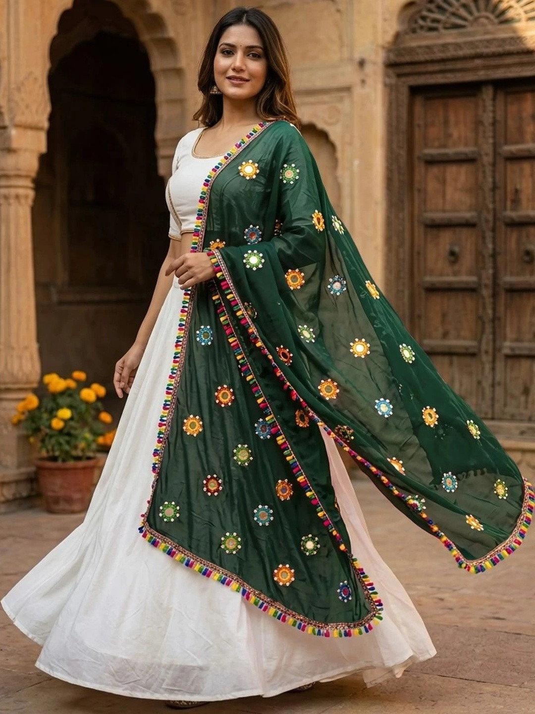TAMNNA DUPATTA HUB Ethnic Motifs Dupatta with Mirror Work
