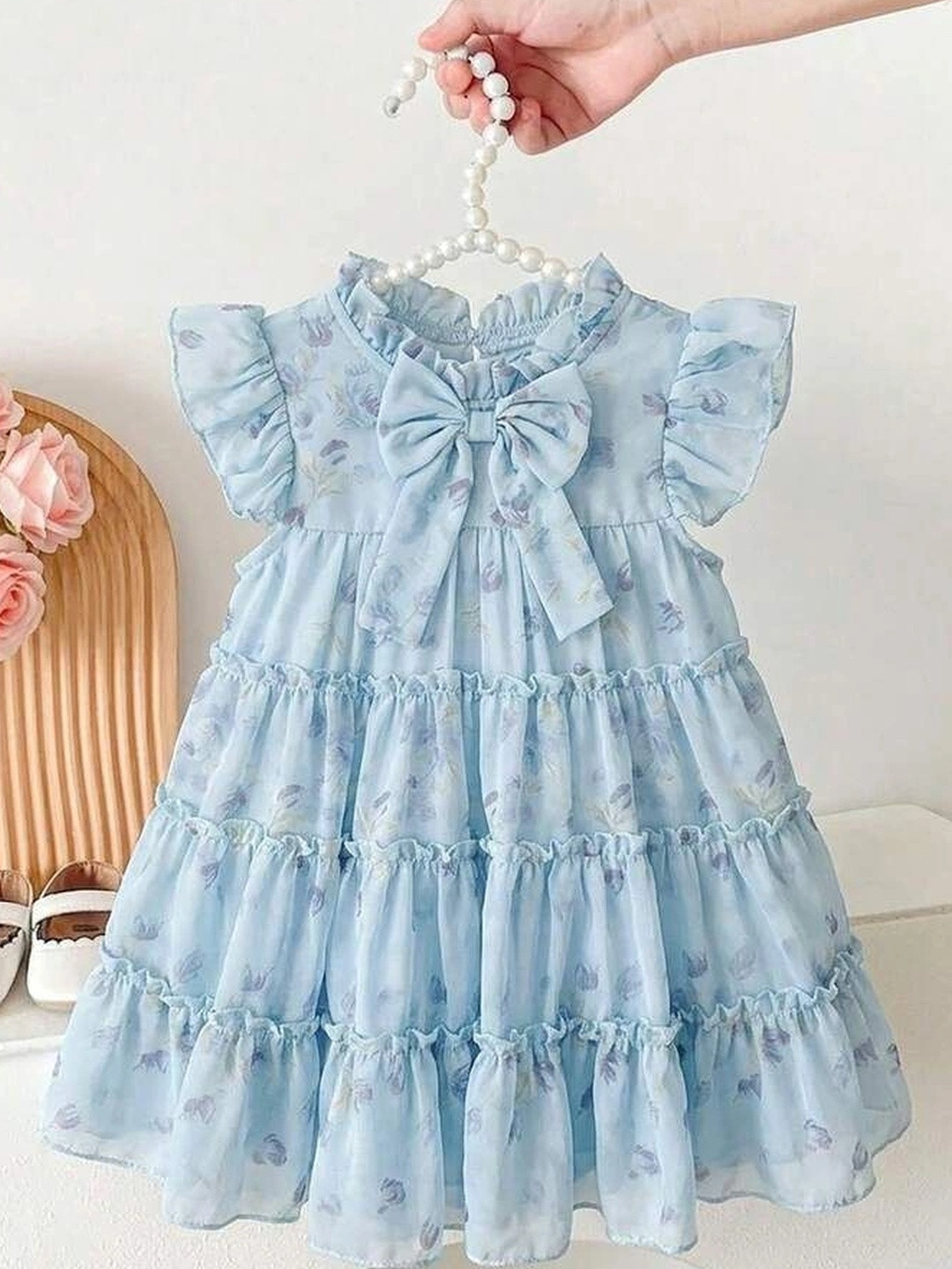 Pixel Punk Floral Print Flutter Sleeve Ruffled A-Line Dress