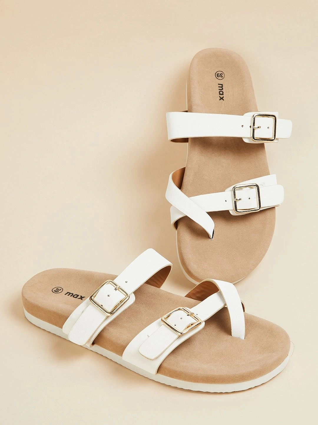 max Women Strappy One Toe Flats with Buckles
