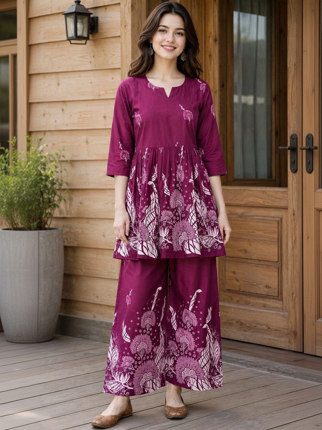 EVANORA Printed Tunic with Palazzos