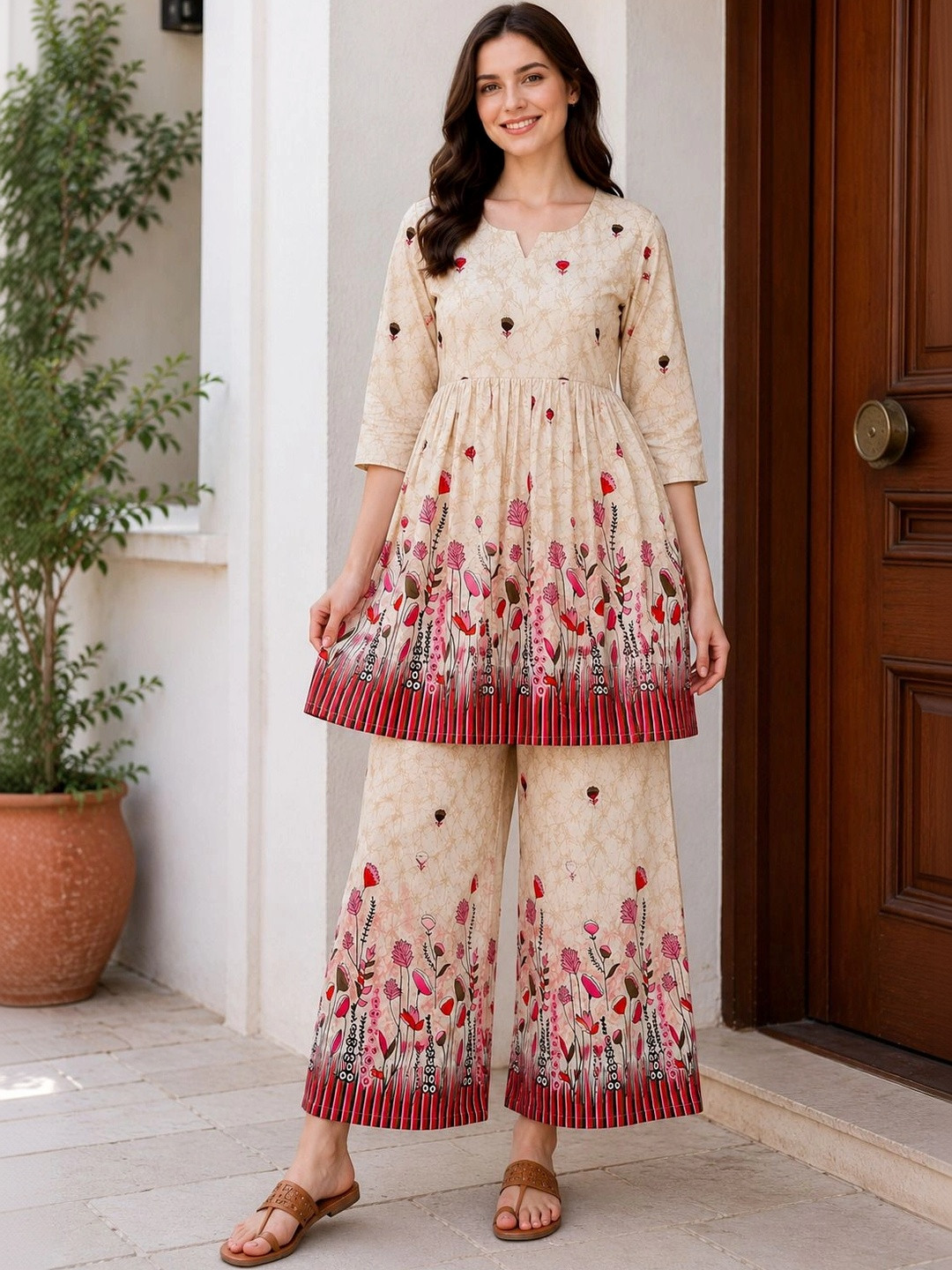 EVANORA Floral Printed Tunic with Palazzos