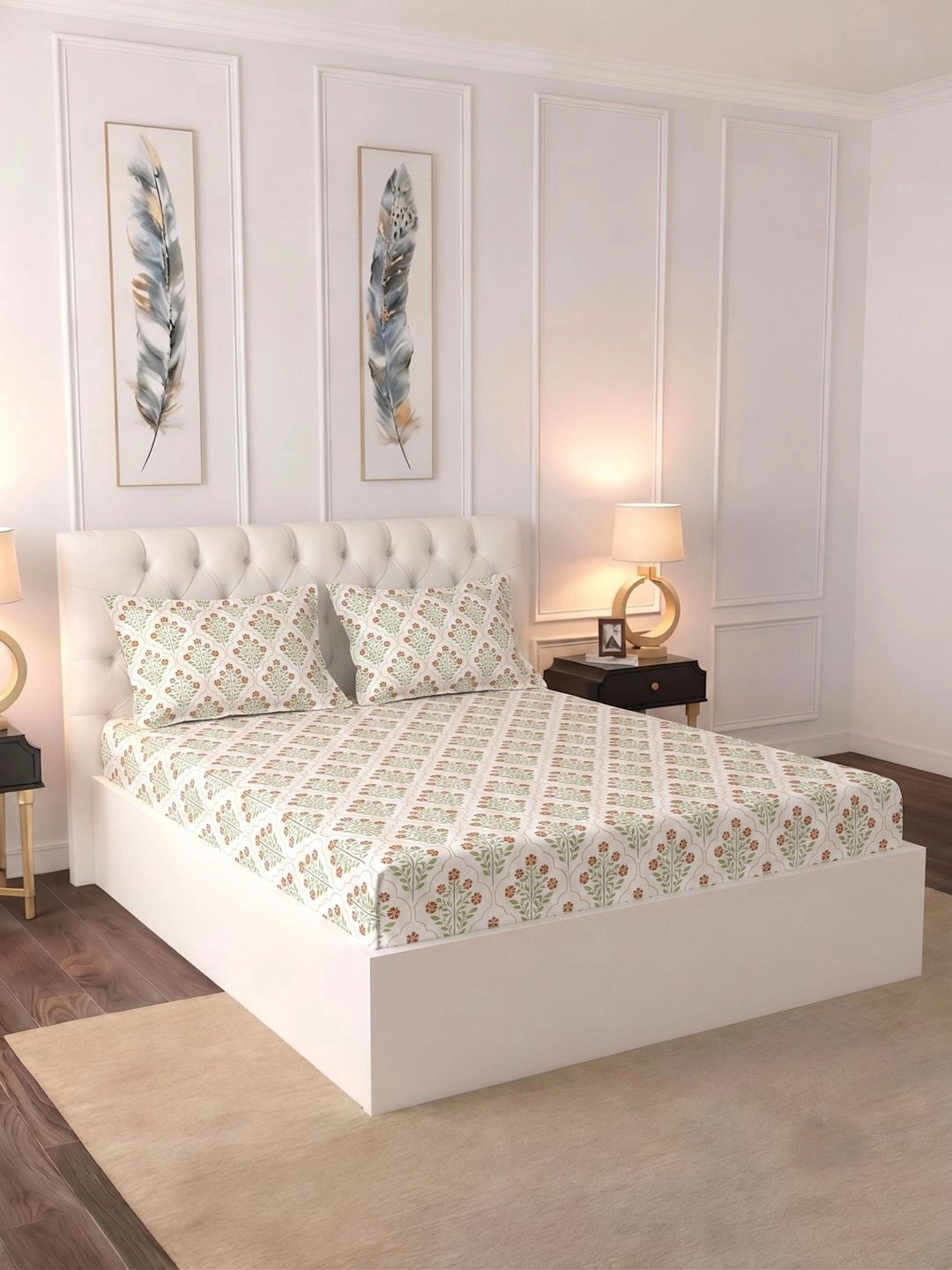 Raymond Home Cream-Coloured Ethnic Motifs Queen Bedsheet with 2 Pillow Covers