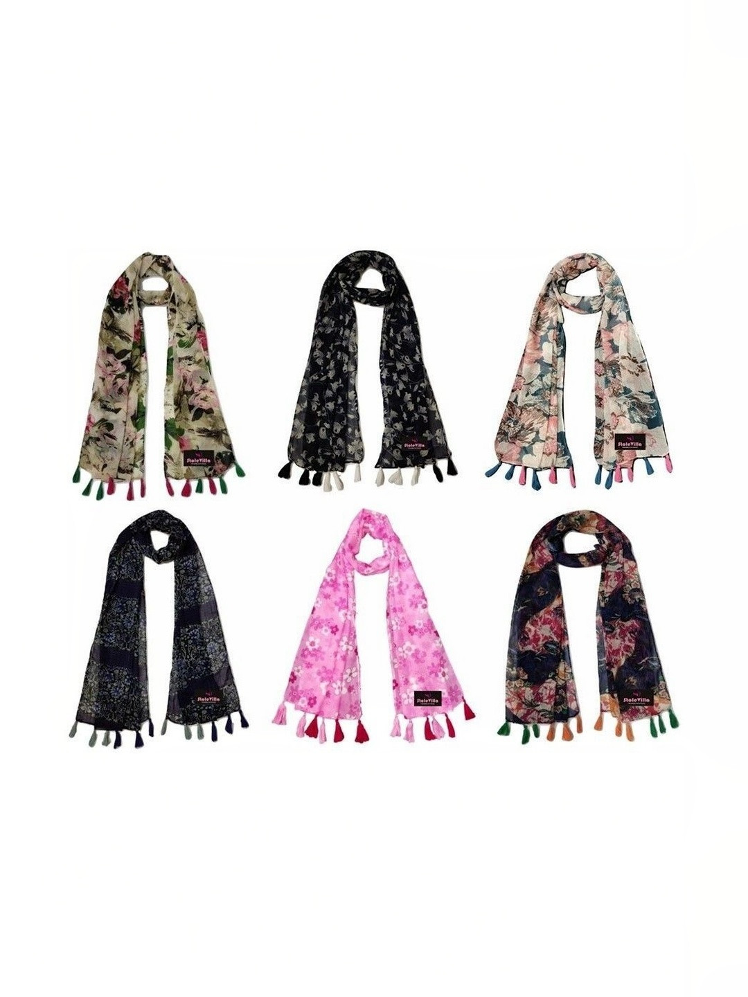 XMSFASHION Pack Of 6 Women Printed Stoles