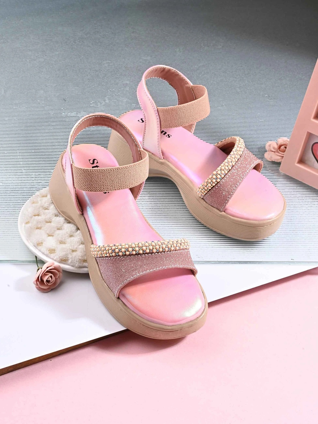 STEFENS Girls Embellished Wedge Heel Sandals