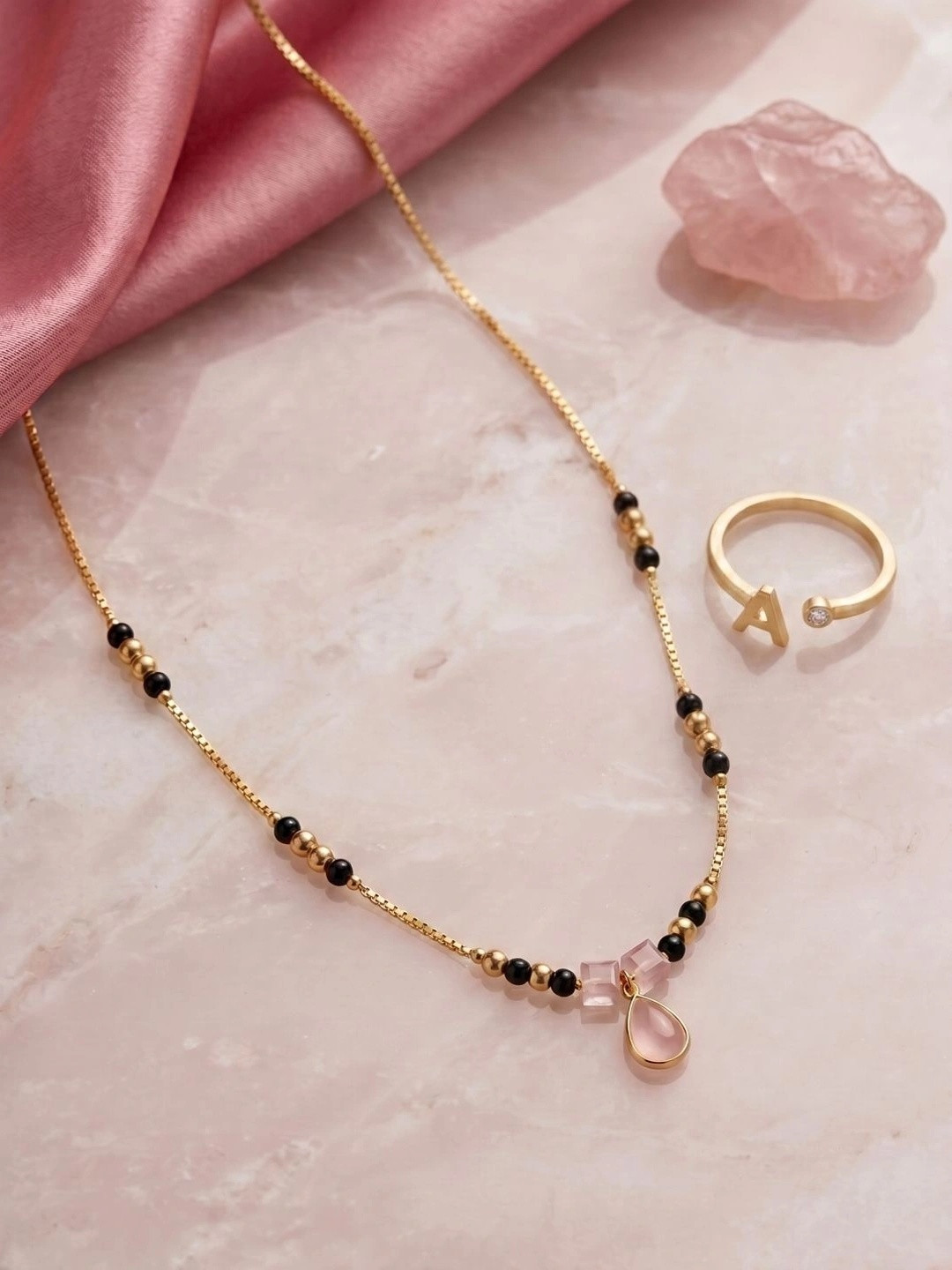Sangria Gold-Plated Crystals Mangalsutra
