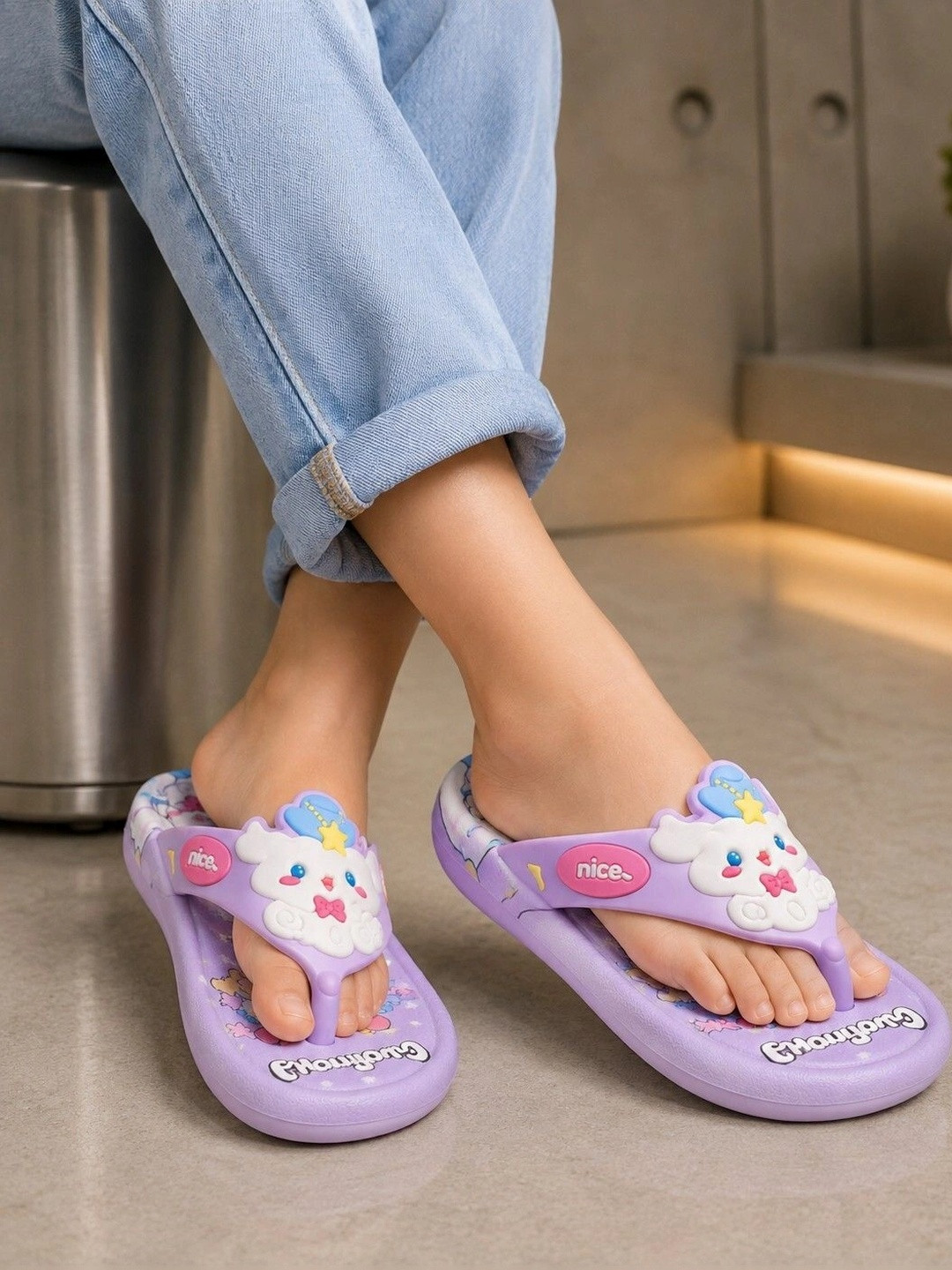 BAESD Girls Printed Rubber Thong Flip-Flops