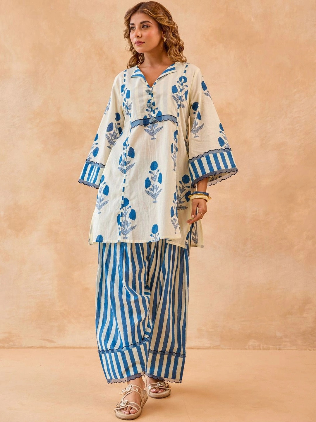 TARA-C-TARA Women Floral Printed Regular Pure Cotton Kurta with Patiala