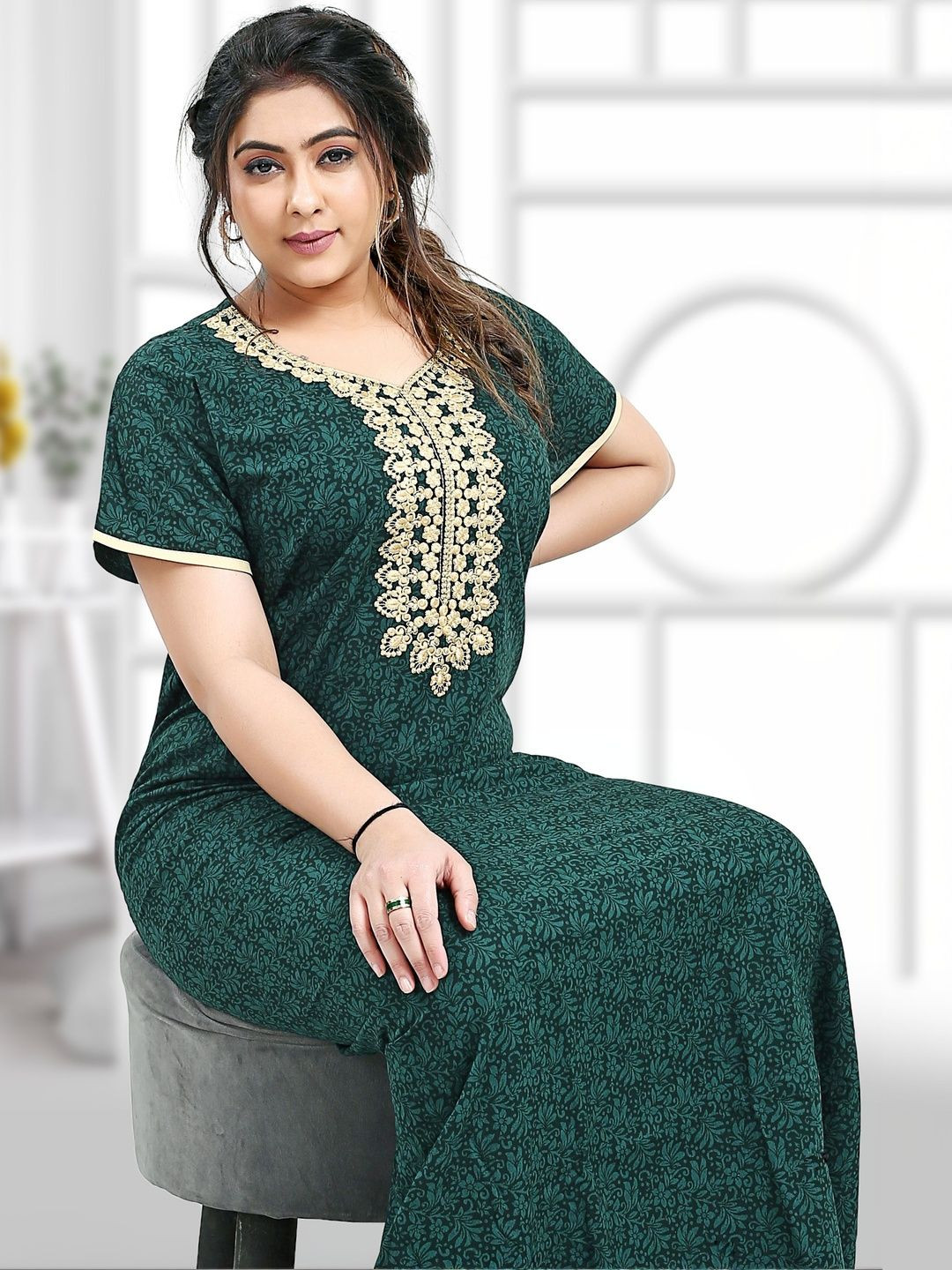 Zairra Women Cottonembroidered Nightdress
