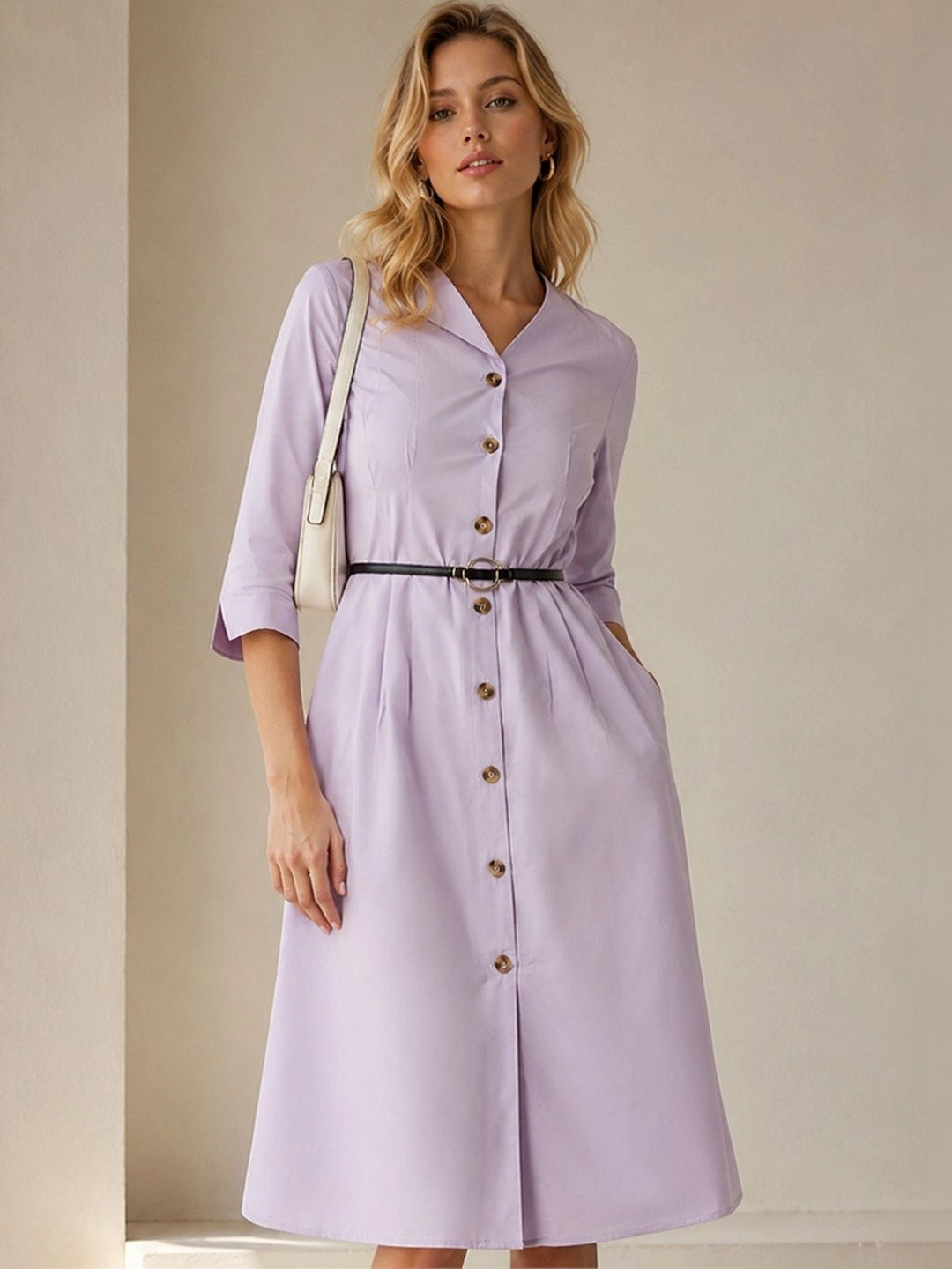 Hancock Shirt Collar Pure Cotton Shirt Style Midi Dress