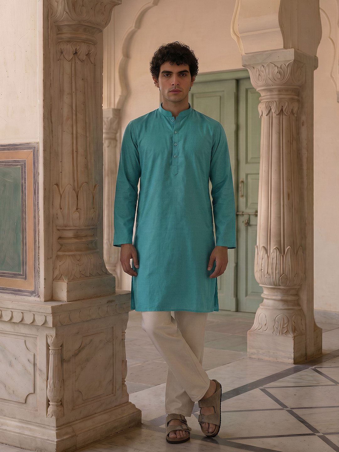 Anouk Mandarin Collar Textured Kurta