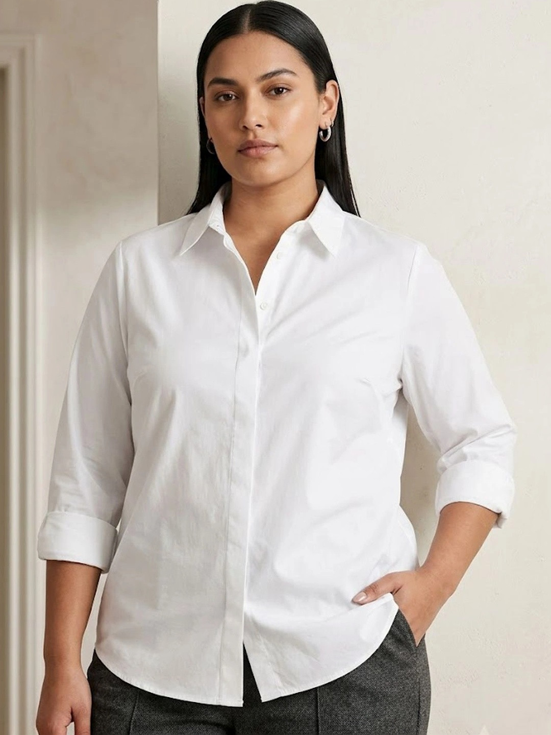 Hancock Plus Size Spread Collar Pure Cotton Formal Shirt