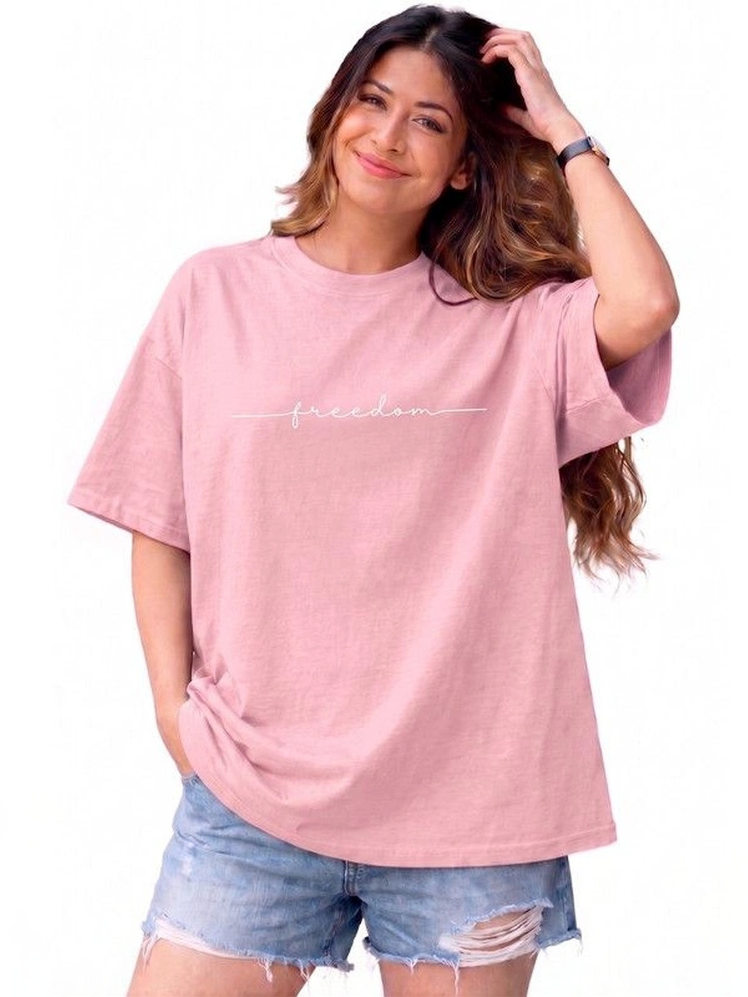 9TUNKI Women Printed Pure Cotton T-shirt