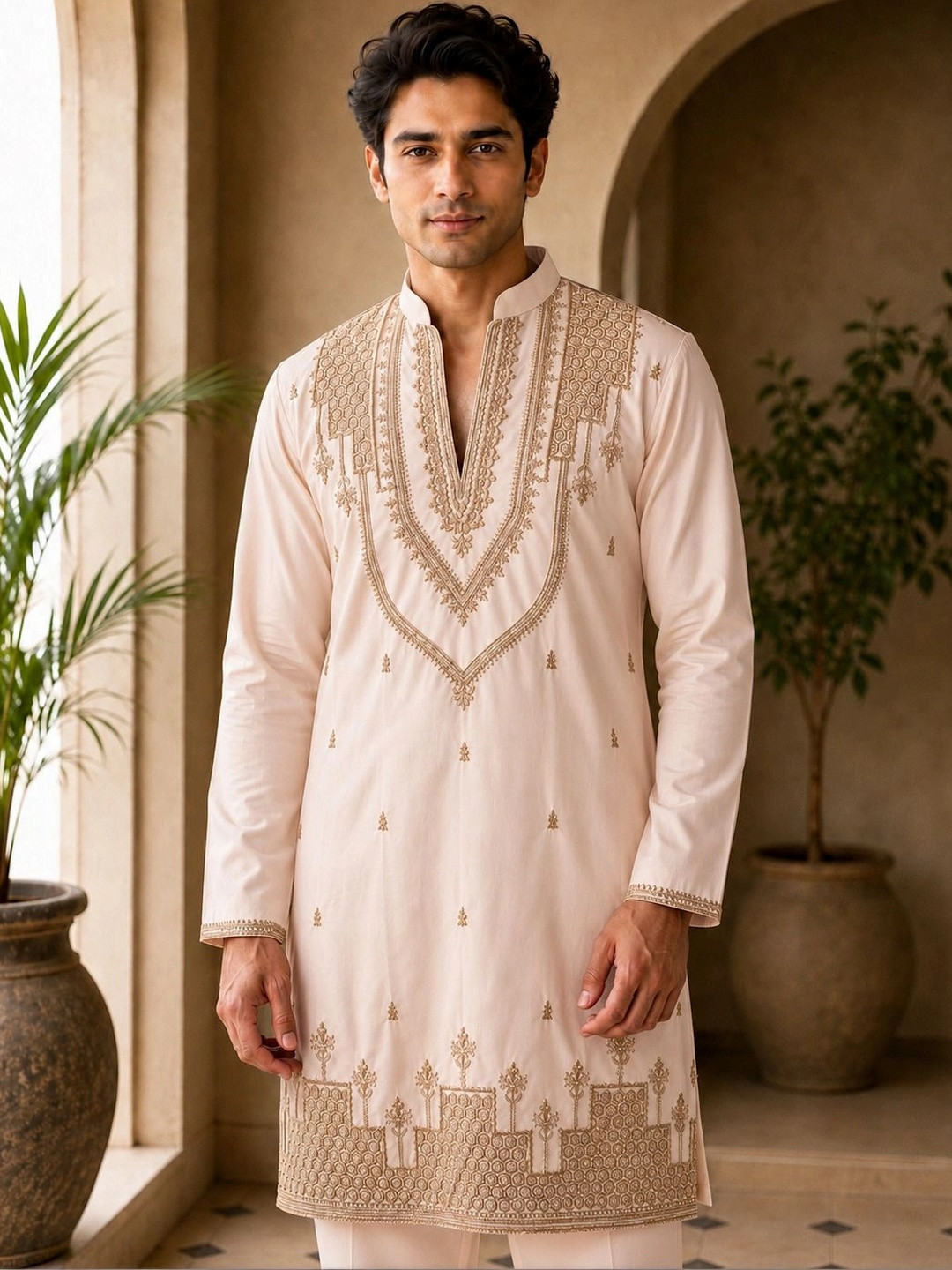 House of Pataudi Men Embroidered Thread Work Kurta