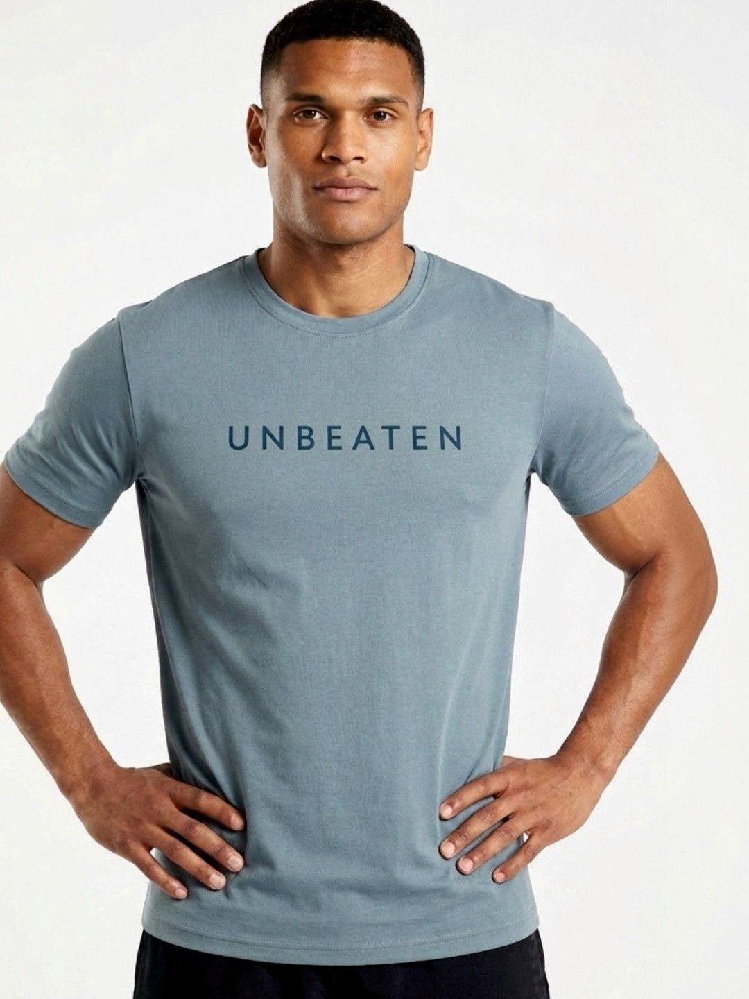 UNBEATEN   Blue Solid Round Neck Regular Fit Short Sleeve Gym T-Shirt of Unbeaten