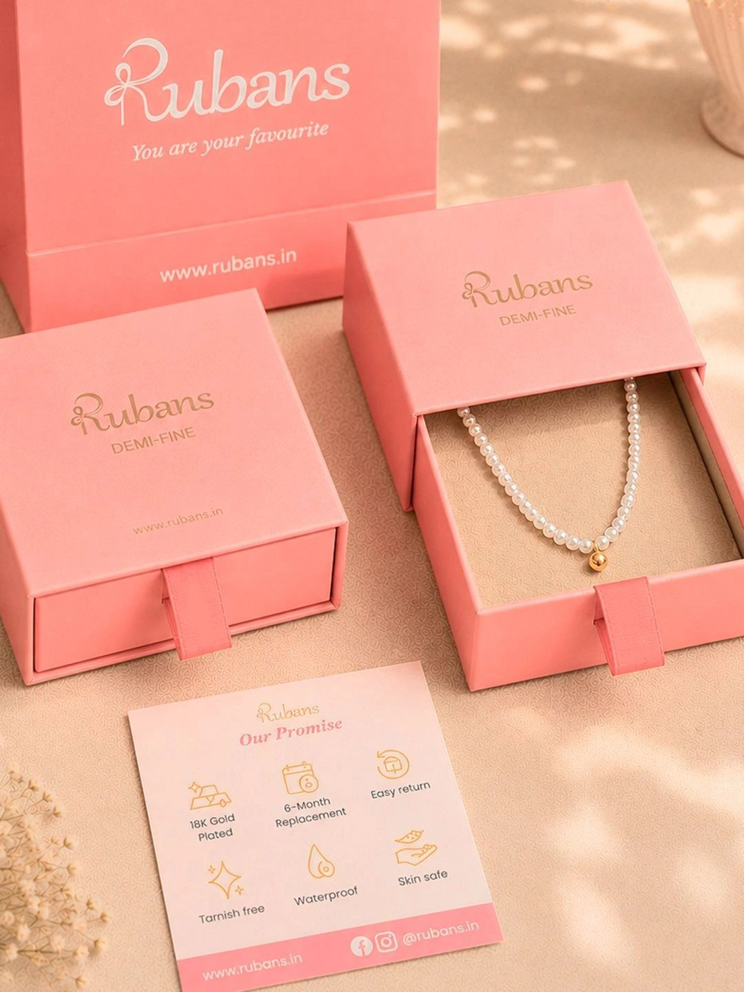 Rubans Demifine 18k Gold Plated Stainless Steel Pearl Beaded Chain Necklace