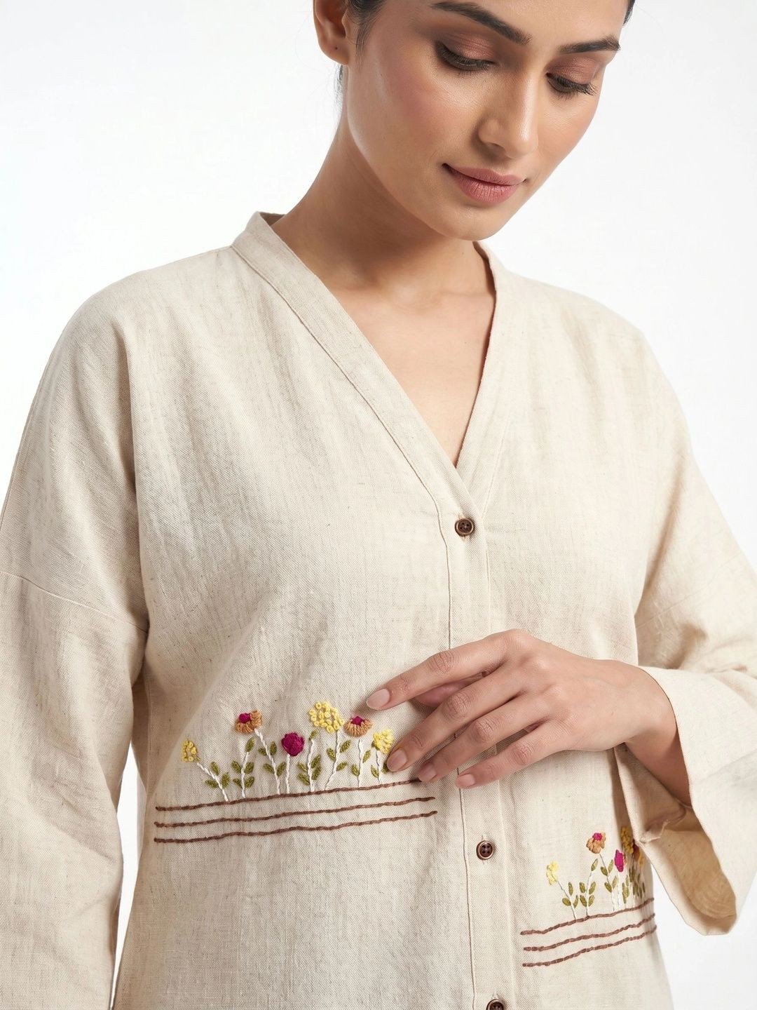 ZNKL Floral Embroidered Cotton Top