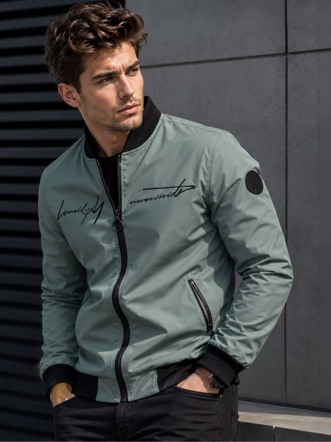 Mast & Harbour Men Typography Lightweight Bomber Jacket