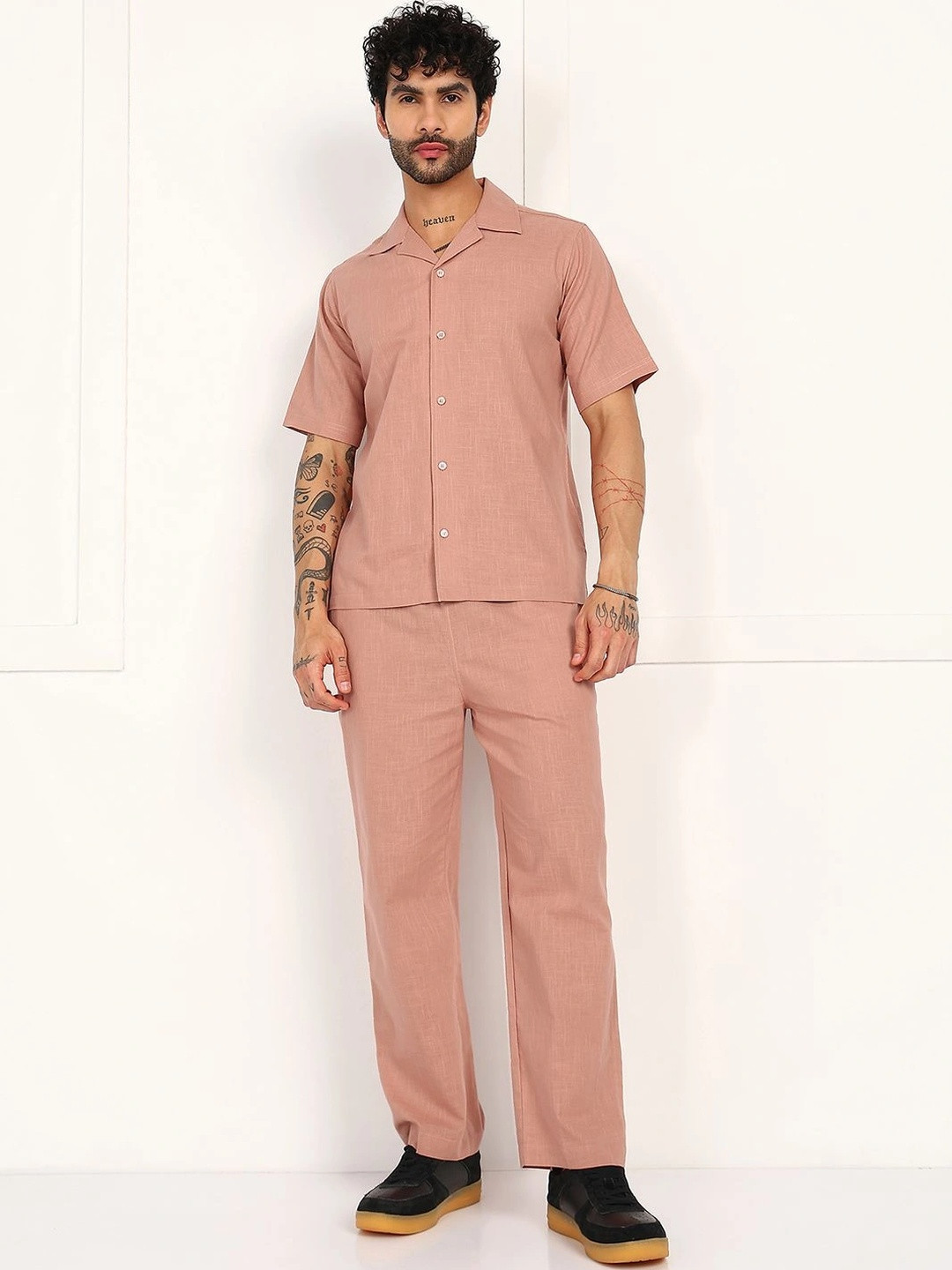 FABMADE Linen Solid Shirt with Trousers