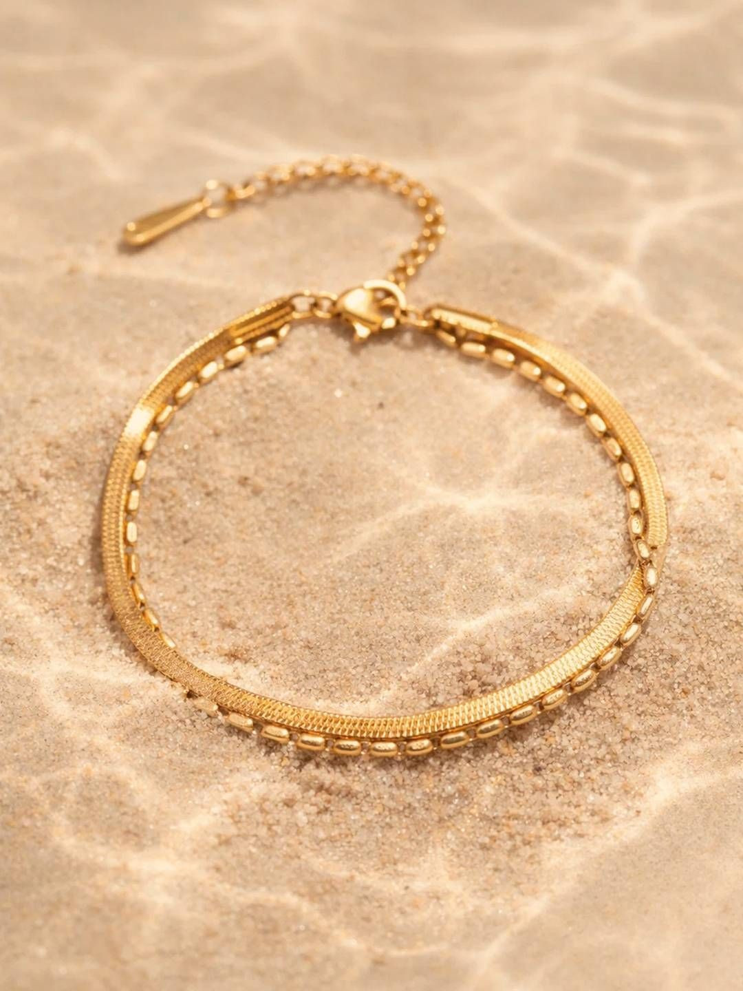 Rubans Demifine 18k Gold Plated Stainless Steel Dual Chain Layered Anklet
