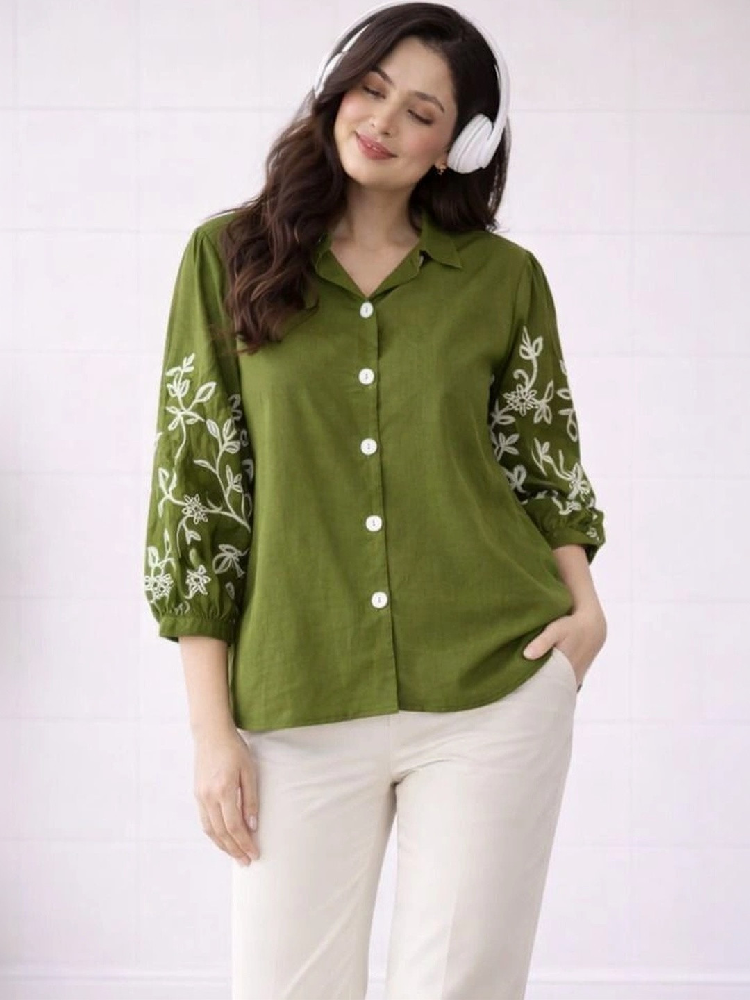 WIORA Formal Embroidery Women Casual Shirt
