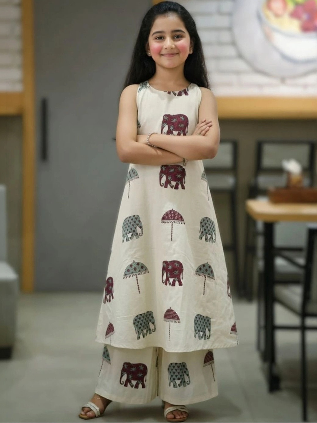 KALINI Girls Ethnic Motifs Printed Regular Kurti with Palazzos