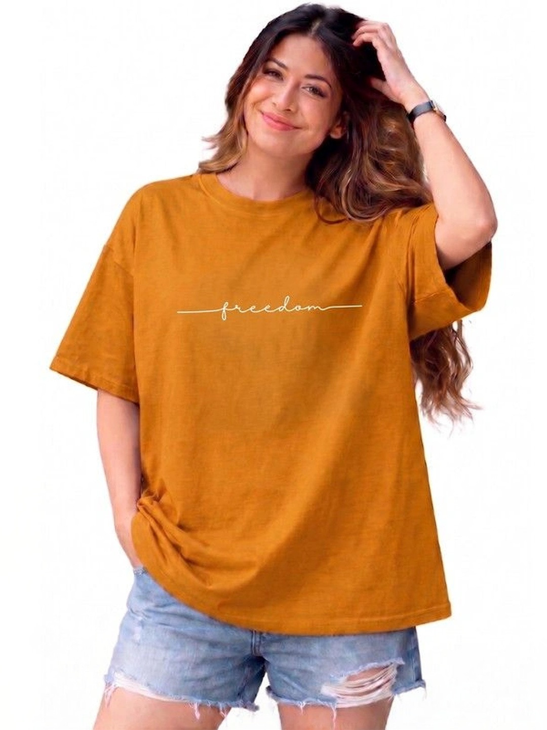 9TUNKI Women Typography Printed Pure Cotton T-shirt