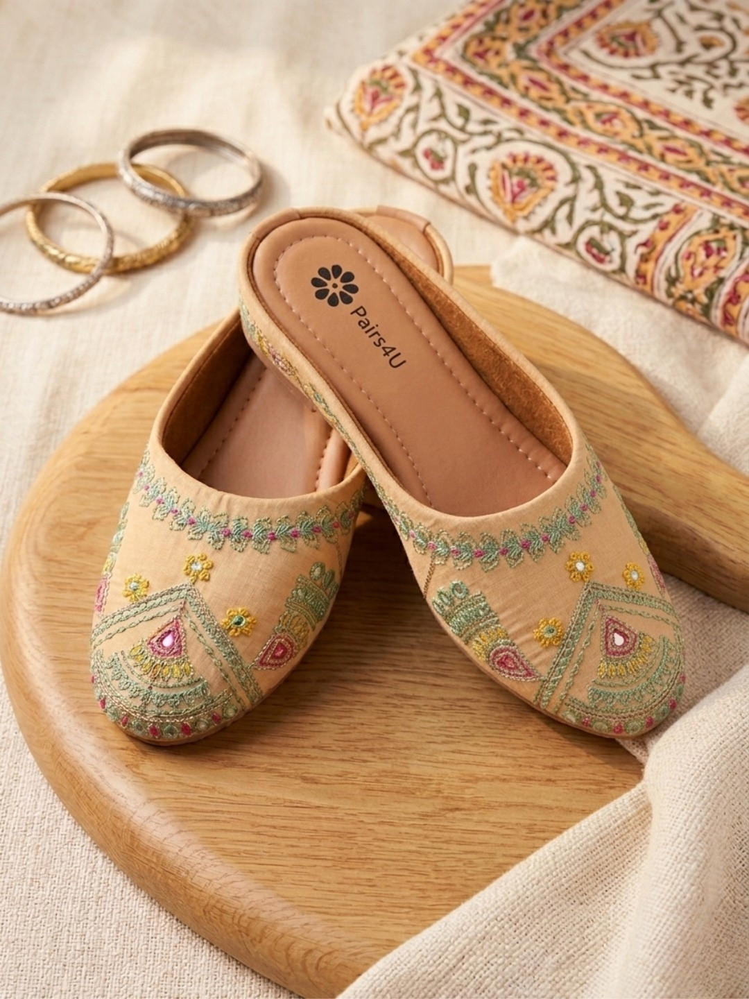 Pairs4U Women Embellished Ethnic Mules with Embroidered Flats