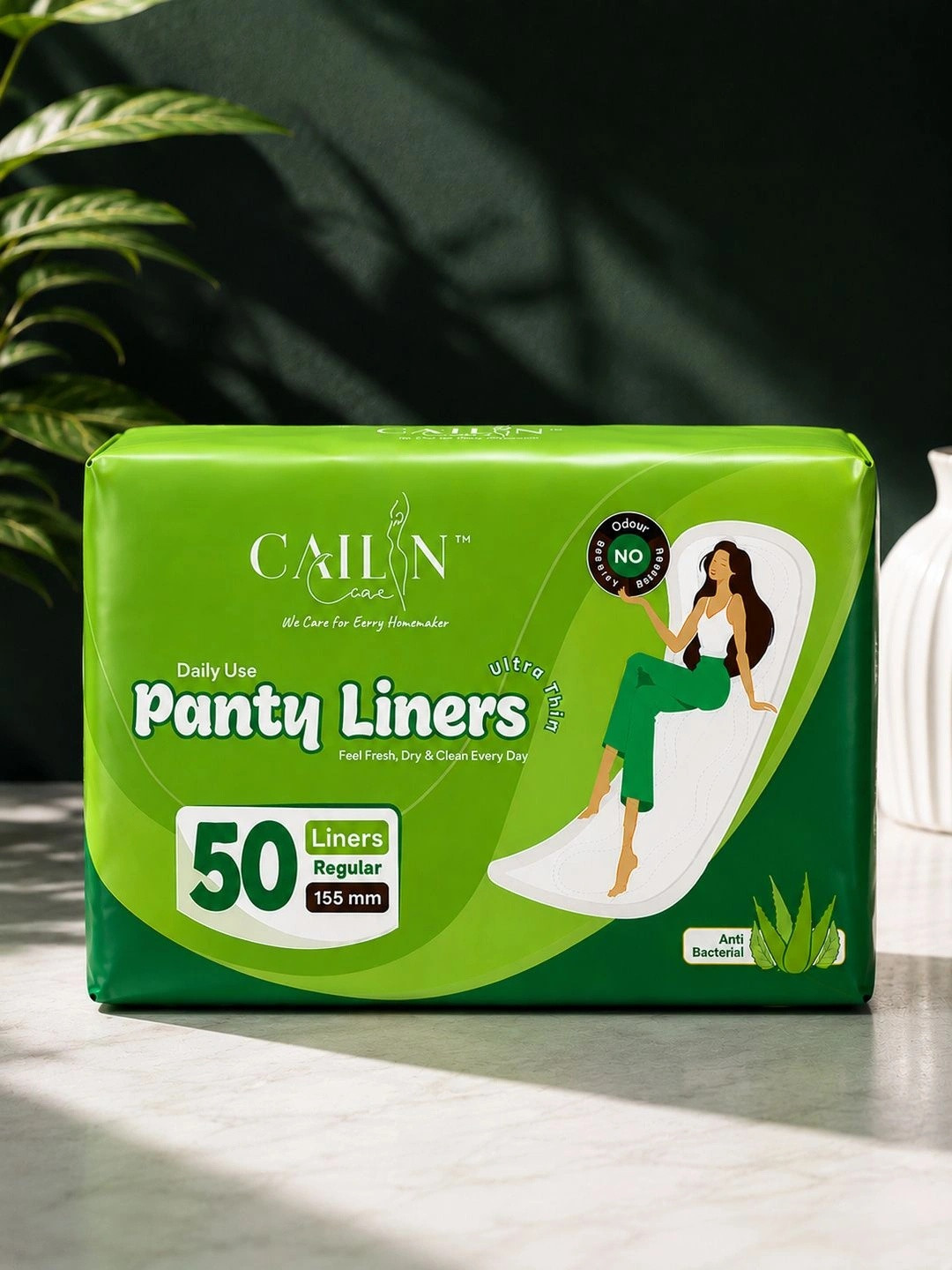 Cailin Care Daily Use Soft Cotton Anion Chip Panty Liners With Aloevera - 155 mm - 50 Pcs