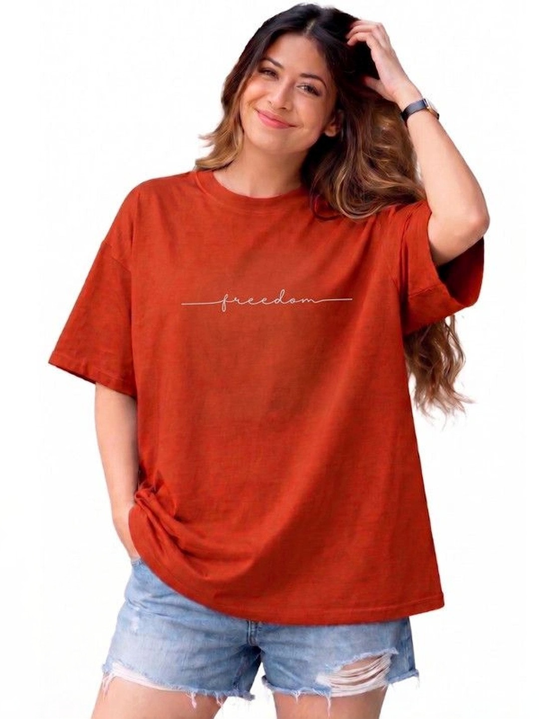 9TUNKI Women Printed Pure Cotton T-shirt