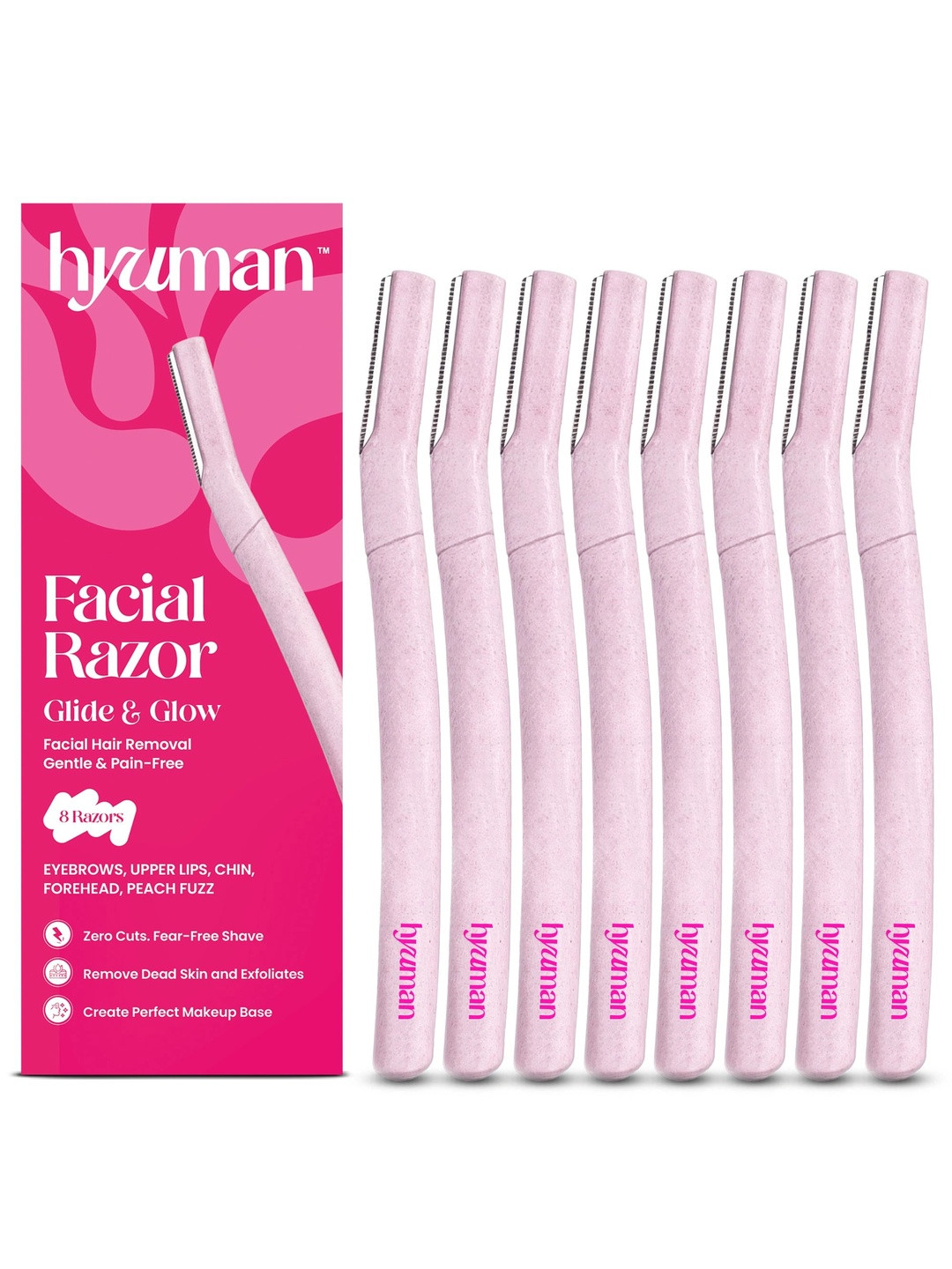 HYUMAN Set Of 8 Stainless Steel Anti Slip Grip All In One Facial Razors