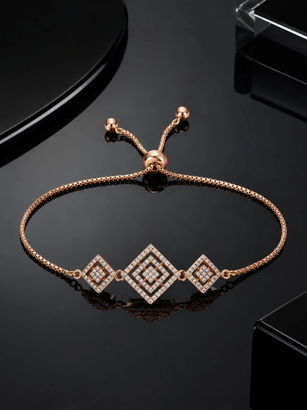 Forevershine Women Cubic Zirconia Rose Gold-Plated Wraparound Bracelet