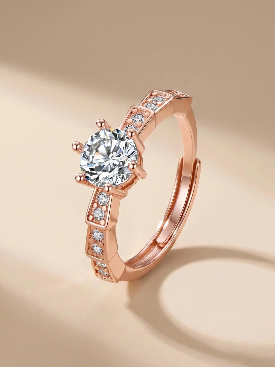 MYKI Rose Gold-Plated CZ Studded Elegant Solitaire Finger Ring