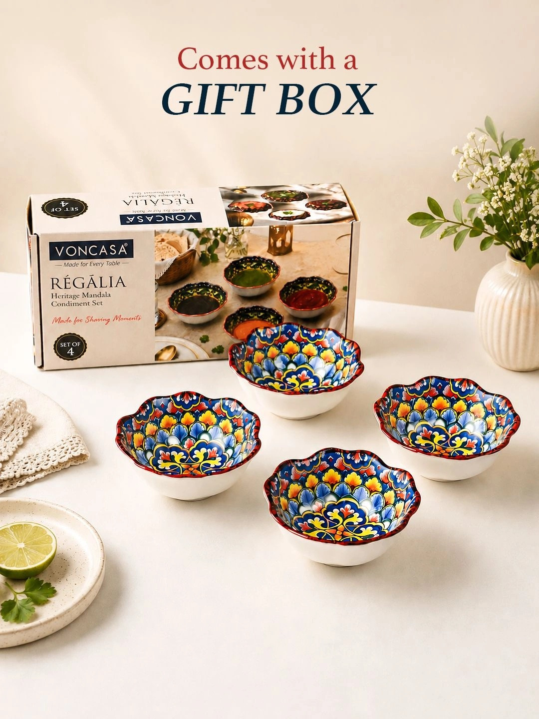 MARKET99 Set Of 4 Flux Italian Majolica Multicolored Ceramic Bowl-120 ml Each