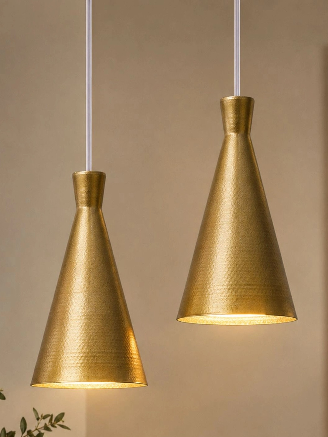 Homesake Set of 2 Gold-Toned Metal Cone Shade Pendant Ceiling Light