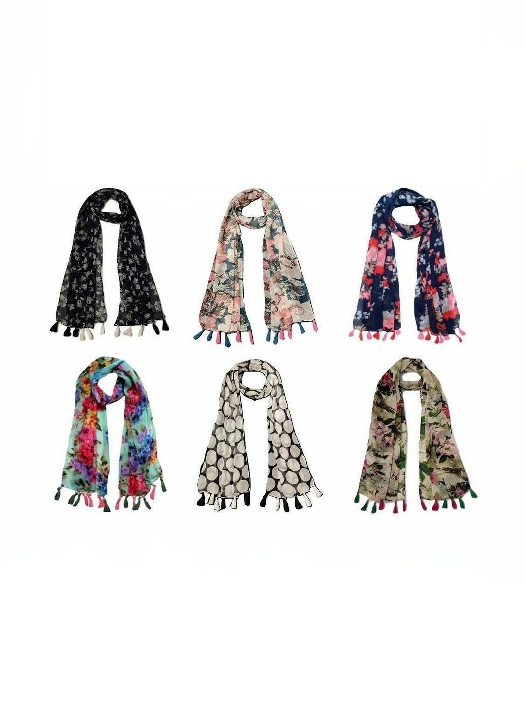 XMSFASHION Pack Of 6 Women Printed Stoles