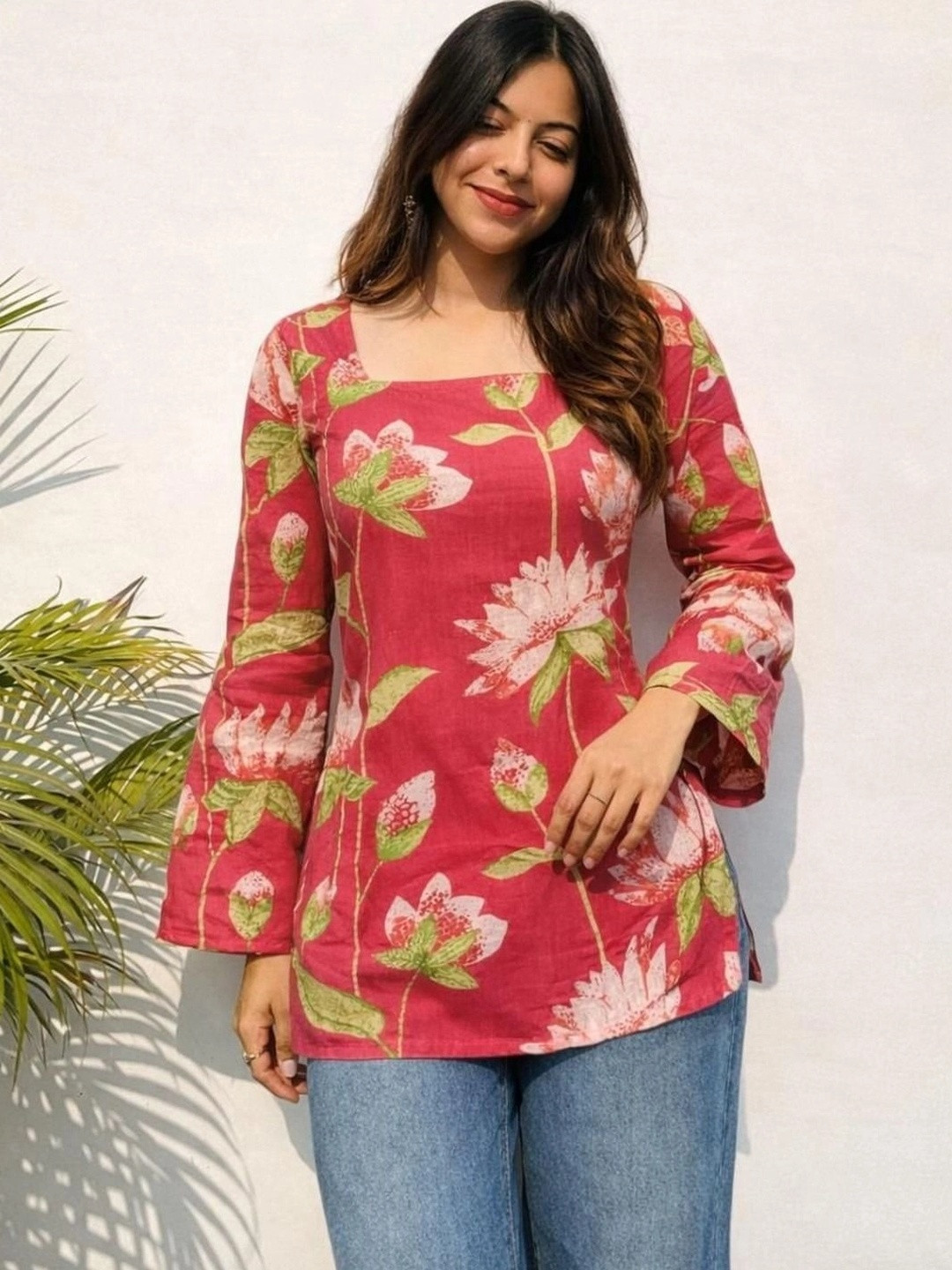 Sangria Women Floral Printed Flared Sleeves Floral Kurta