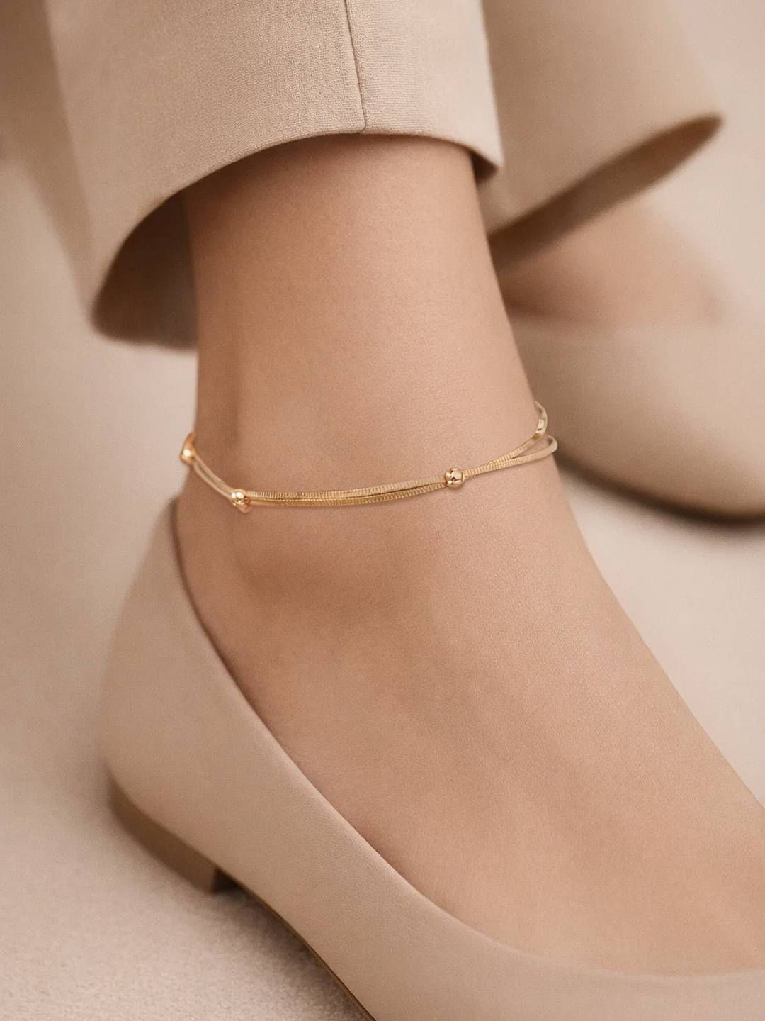 Rubans Demifine 18k Gold Plated Stainless Steel Layered Snake Chain Anklet