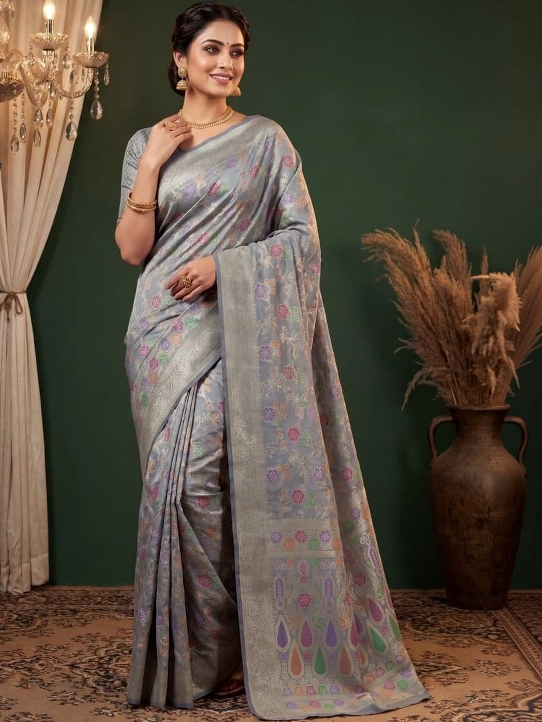 KALINI Woven Design Zari Art Silk Fusion Banarasi Saree