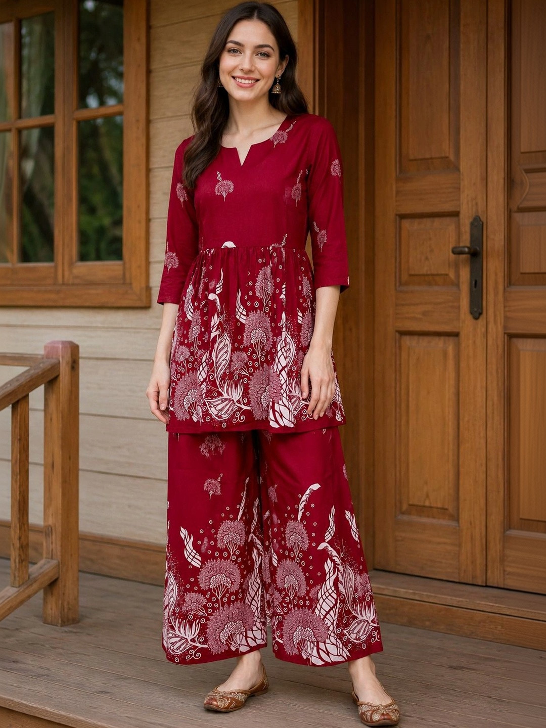 EVANORA Floral Printed Tunic with Palazzos