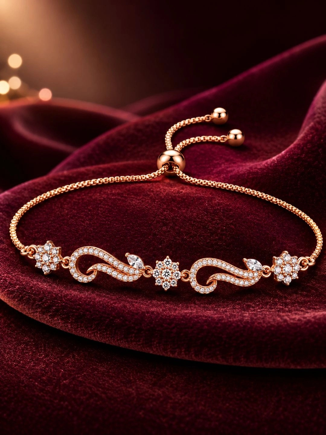 Forevershine Women Cubic Zirconia Rose Gold-Plated Charm Bracelet