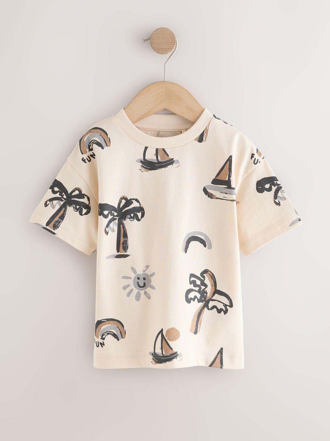 NEXT Boys Tropical Printed Drop-Shoulder Sleeves Pure Cotton T-shirt