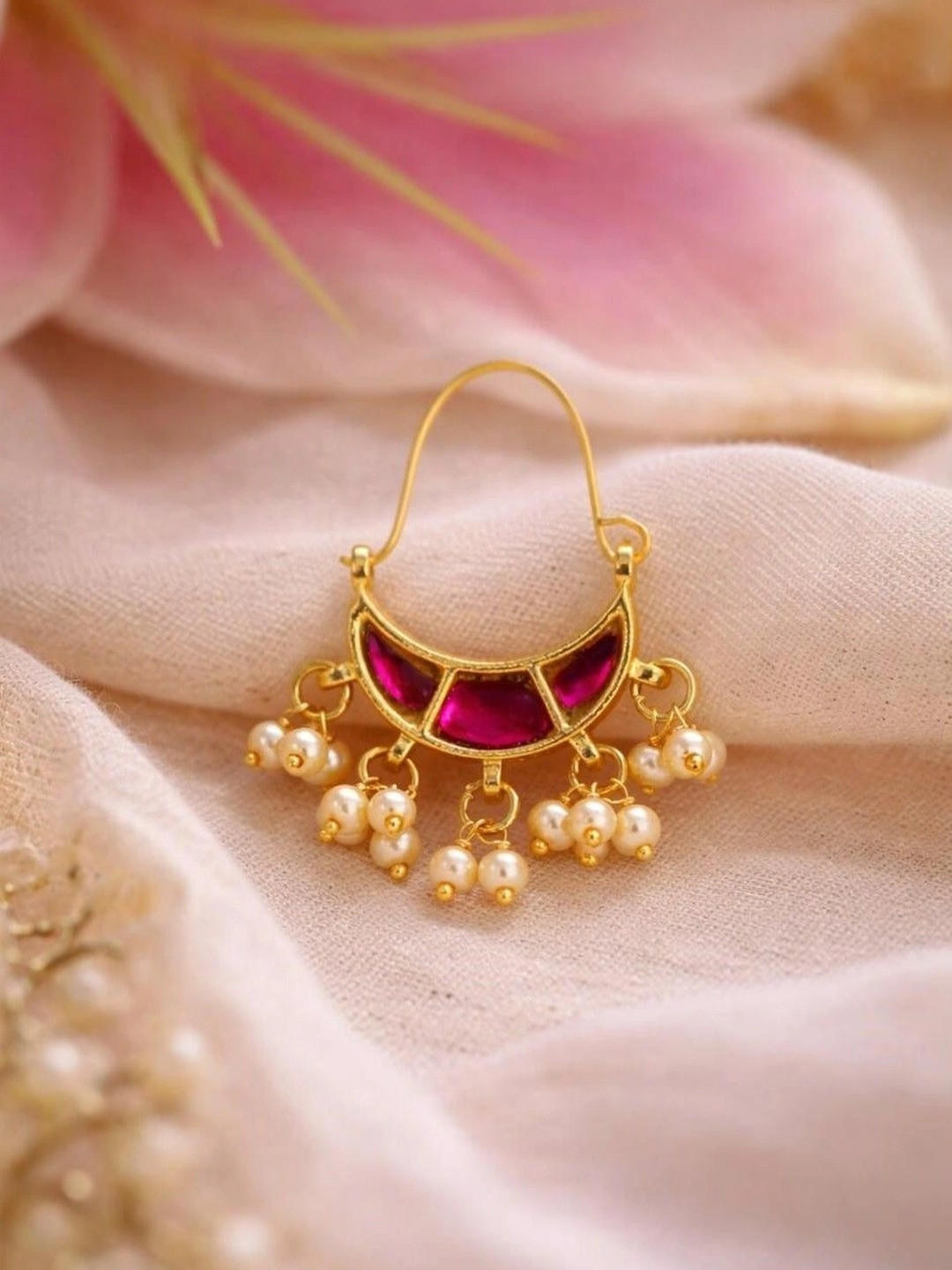 FIROZA Gold-Plated Kundan Ring Nosepin