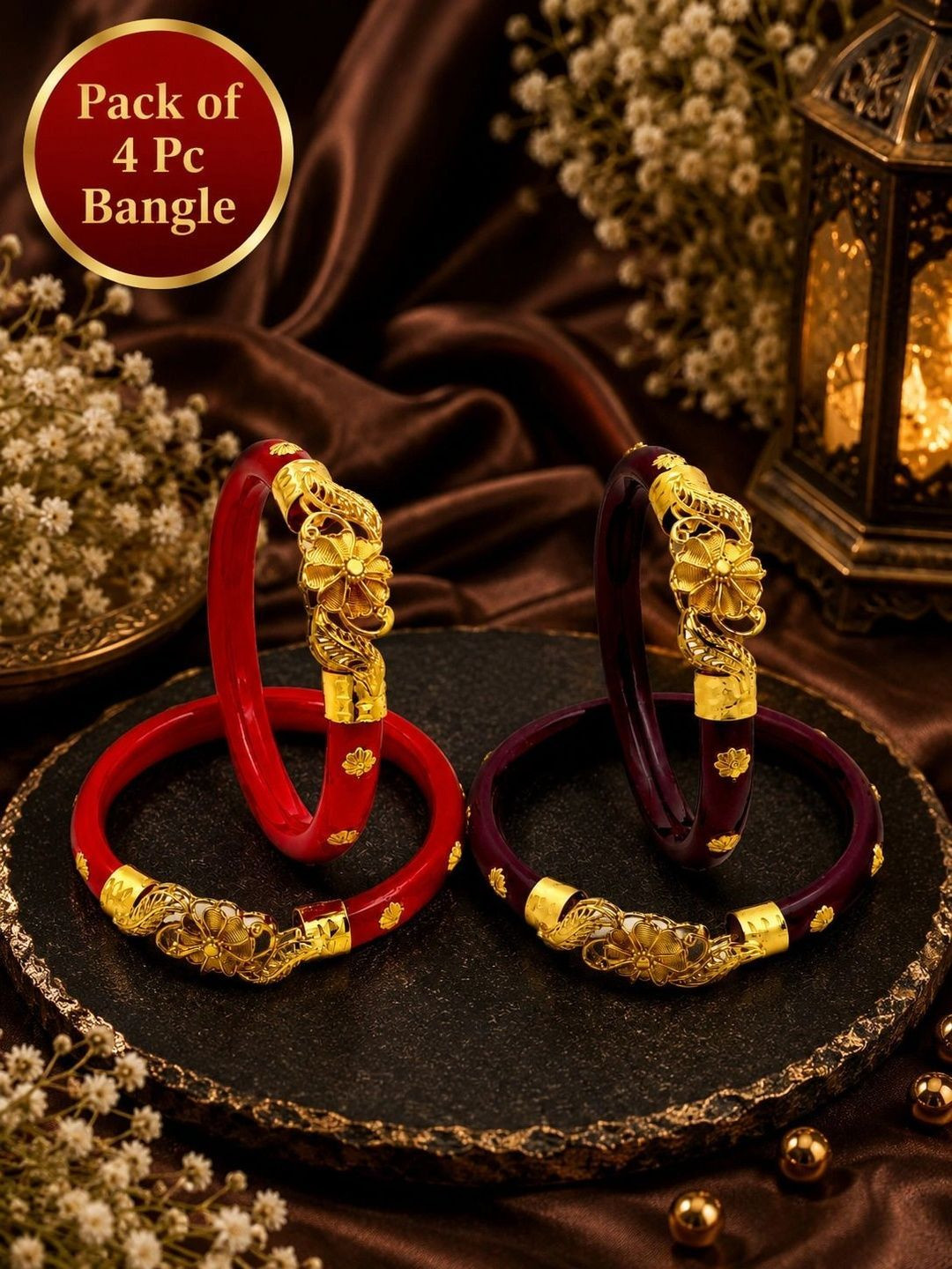 JILL FASHION Set of 4 Gold-Plated Bangles