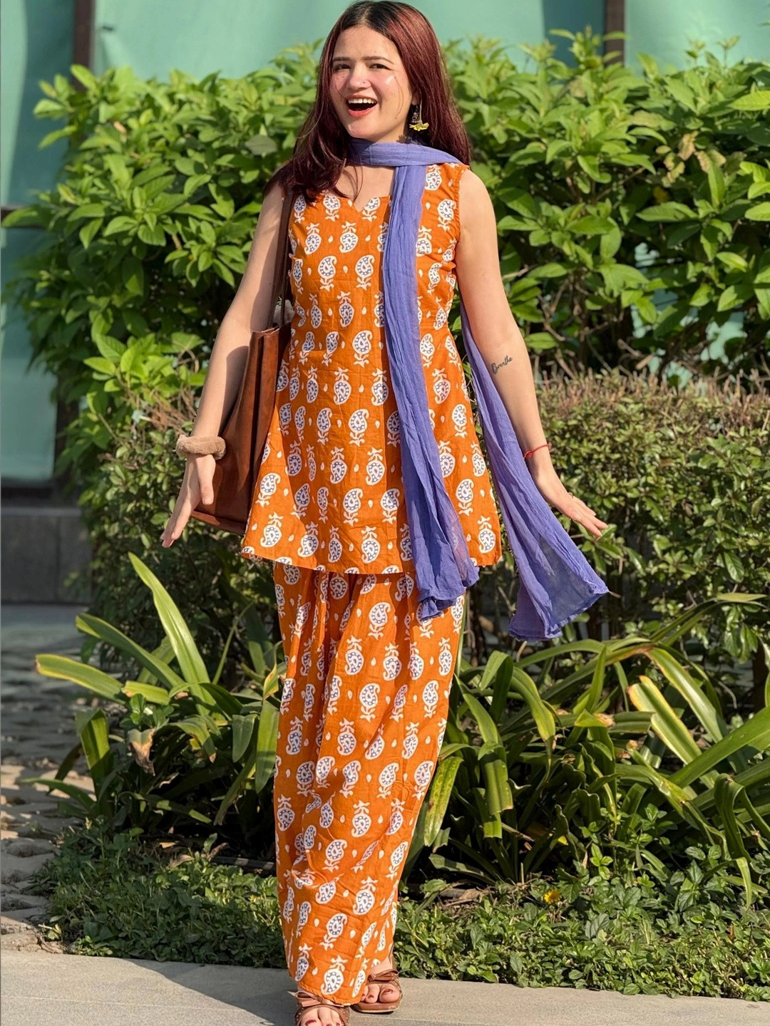FANESHMA Women Ethnic Motifs Printed Regular Pure Cotton Kurta with Palazzos & With Dupatta