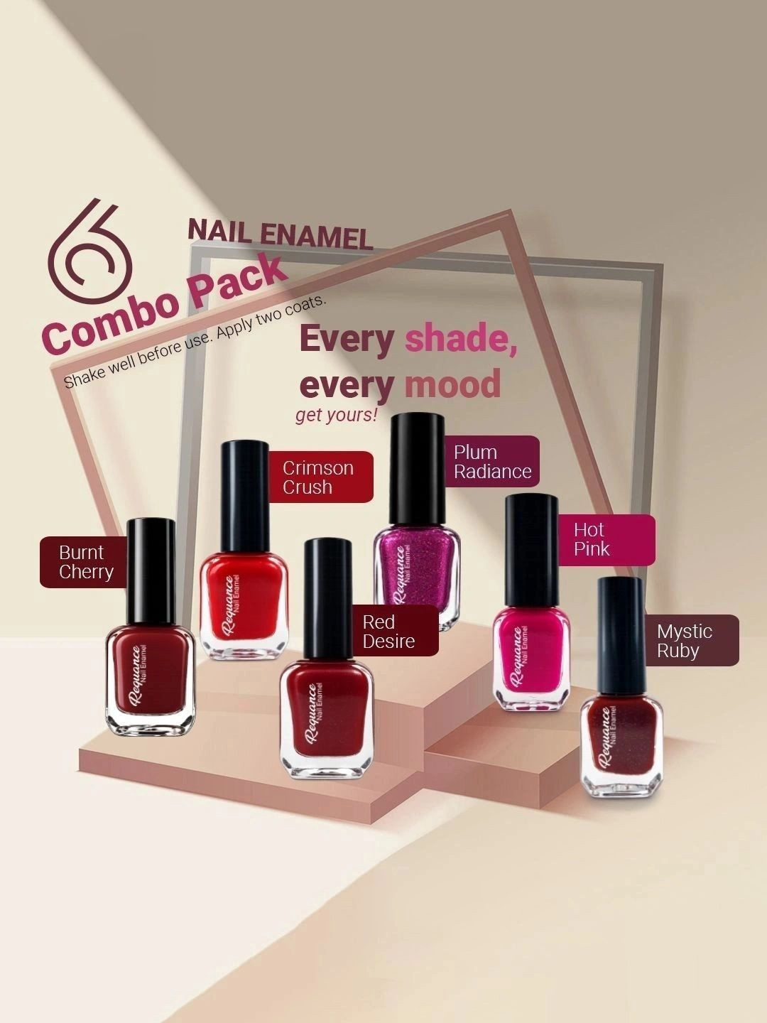 REQUANCE Set Of 6 Long-Lasting & Glossy Finish Nail Polish - 6 ml Each
