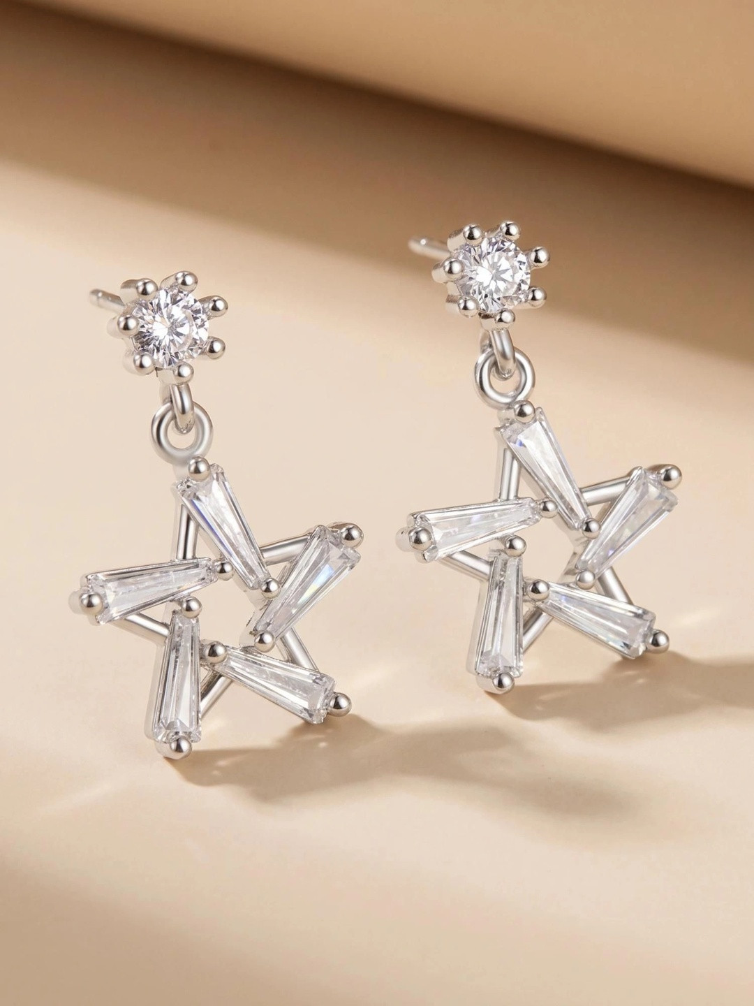 MYKI Silver-Plated Oxidised Star Shape Drop Earrings