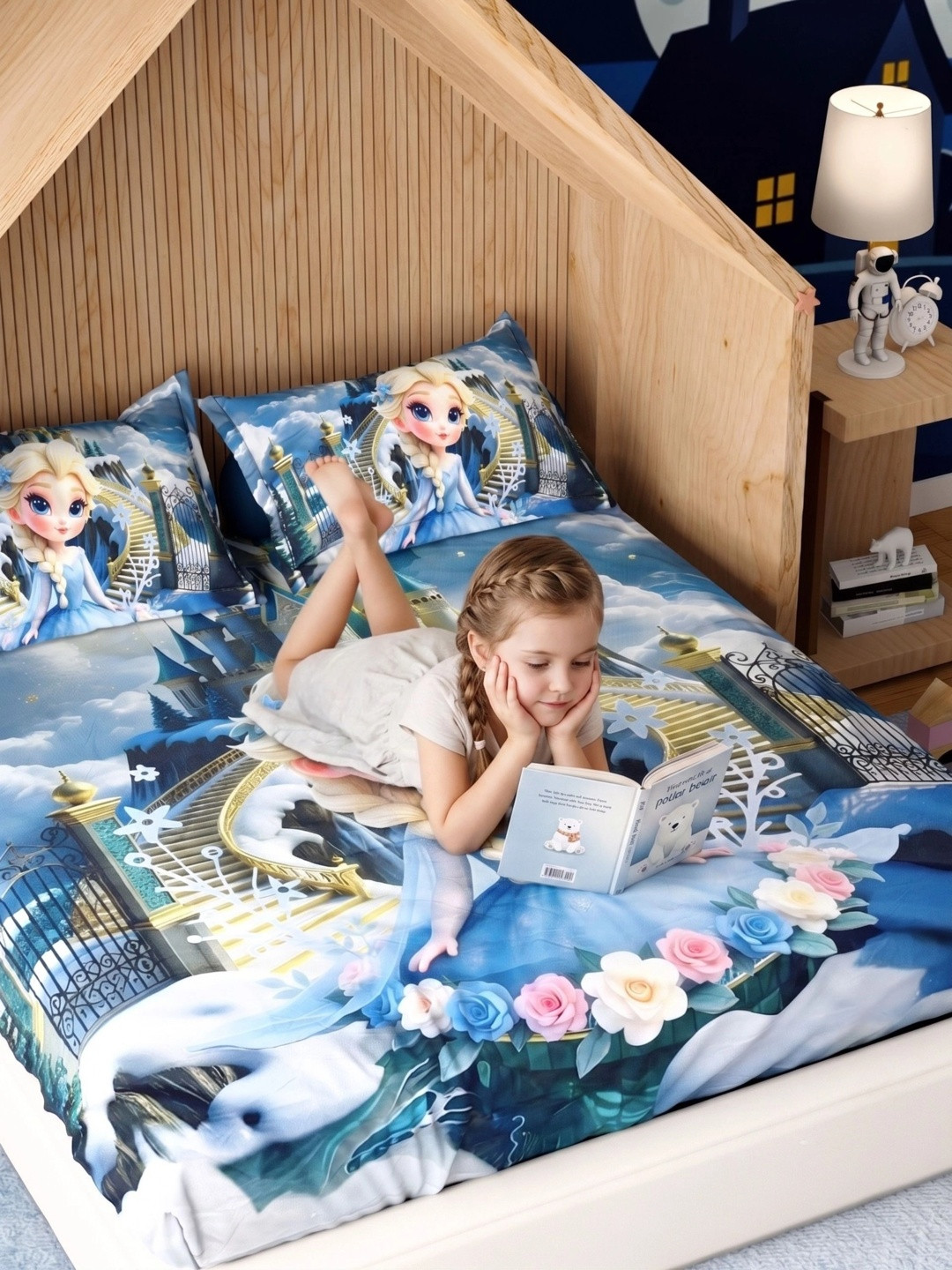 Pure Decor Magical Blue Kids Boys 7D Digital 130 TC Double Bedsheet & 2 Pillow Covers