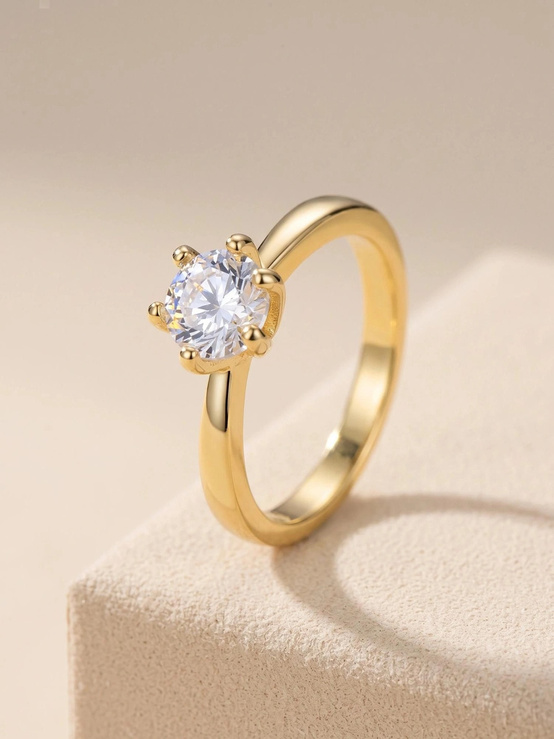 MYKI 92.5 Sterling Silver Gold-Plated CZ-Studded Adjustable Finger Ring