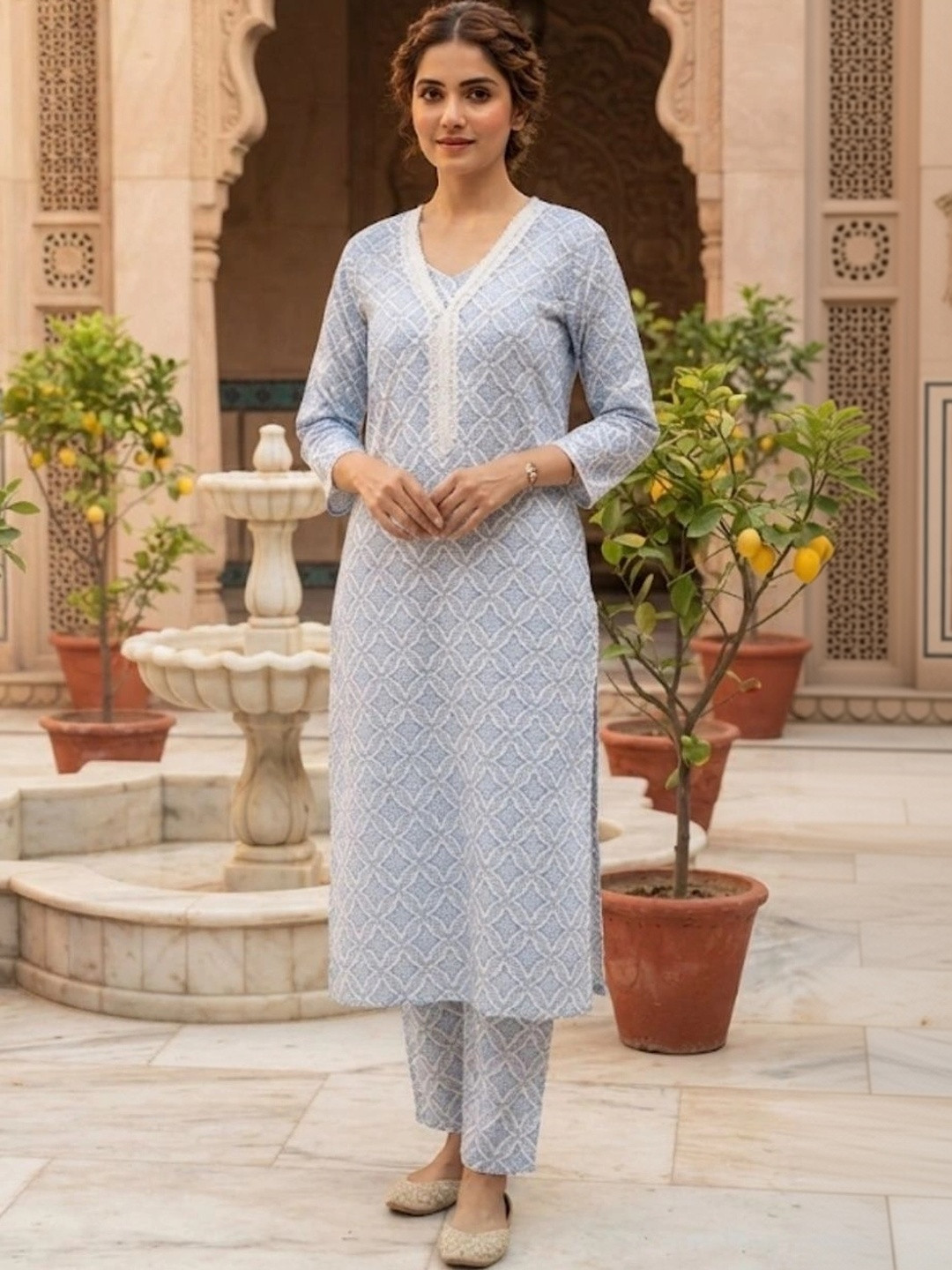 Sypher Boutique Women Ethnic Motifs Printed Regular Pure Cotton Kurta with Trousers
